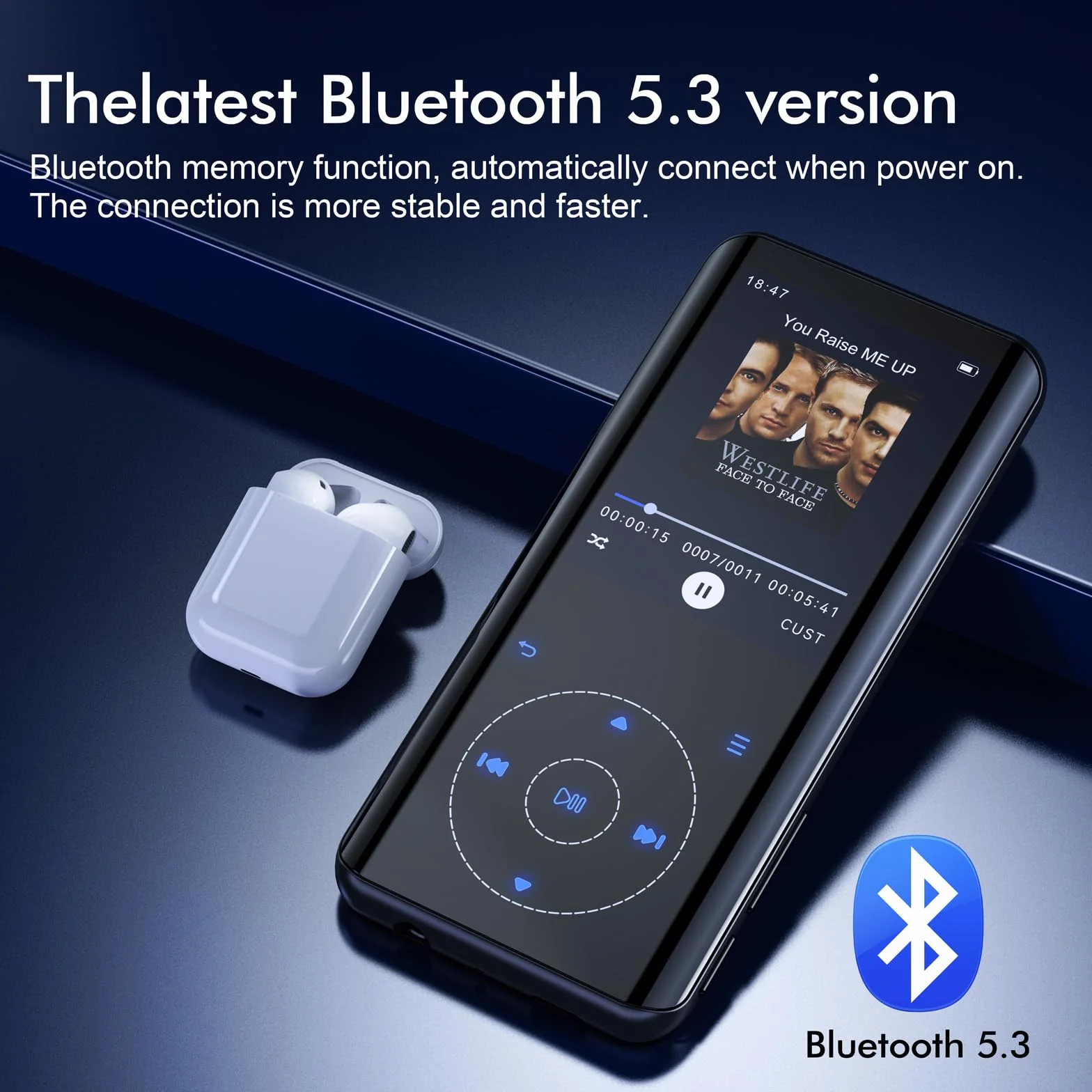 Odtwarzacz MP3 64 GB, Bluetooth 5.3, HiFi dźwięk, metalowa obudowa, wbudowany HD głośnik, przycisk dotykowy, nagrywarka głosu, do sportu i biegania