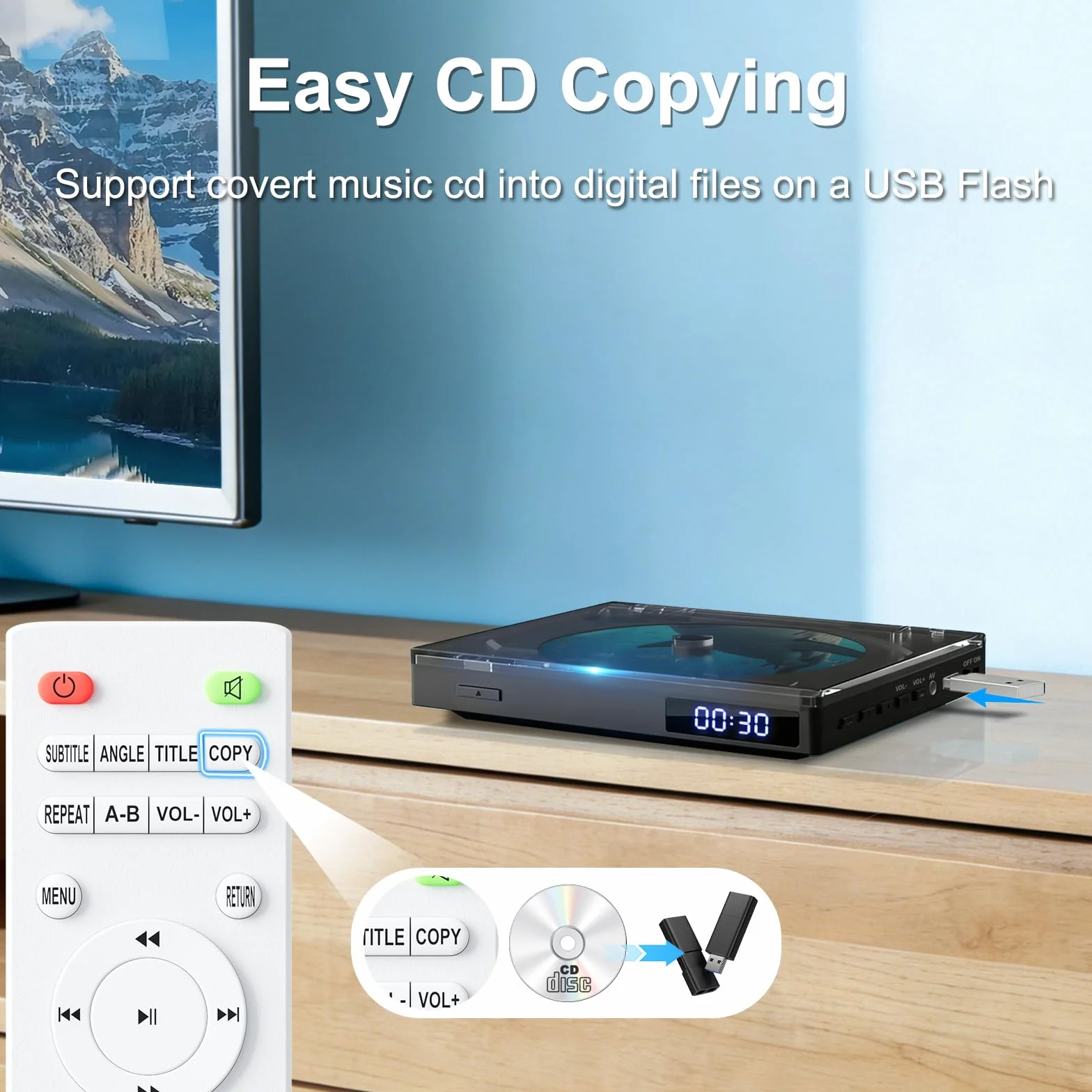Super cienki odtwarzacz DVD, kompaktowy odtwarzacz DVD do telewizora, odtwarzacz z wbudowanym głośnikiem HiFi, wyjście USB, port AUX 3,5 mm, wbudowany PAL/NTSC