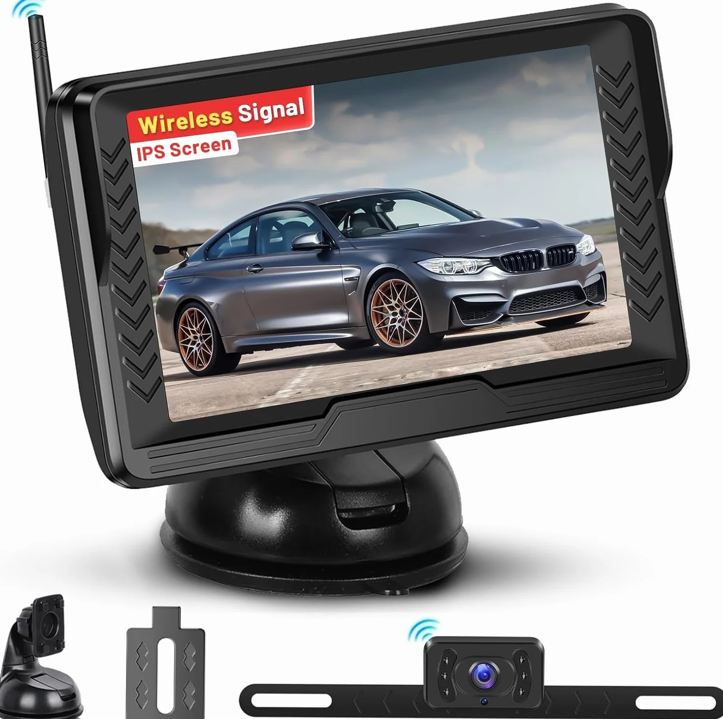 Hikity Zestaw bezprzewodowej cyfrowej kamery cofania, 5" bezprzewodowy monitor cofania, wodoszczelność IP69, AHD 1080P noktowizor, szeroki kąt cofania kamera do SUV-a, przyczepa kempingowa, samochód
