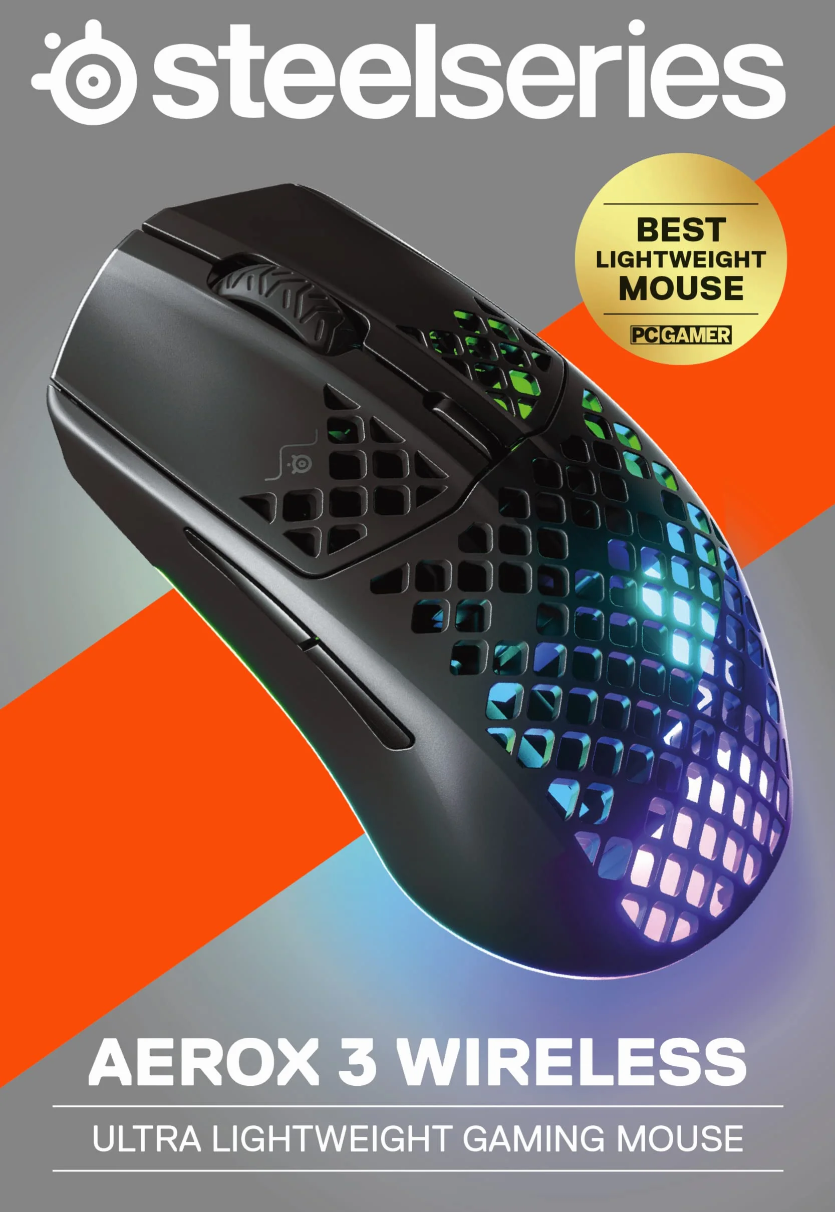 SteelSeries Aerox 3 Wireless Mysz RGB Ultralekka Wodoodporna Sensor TrueMove Air 18K DPI Onyx
