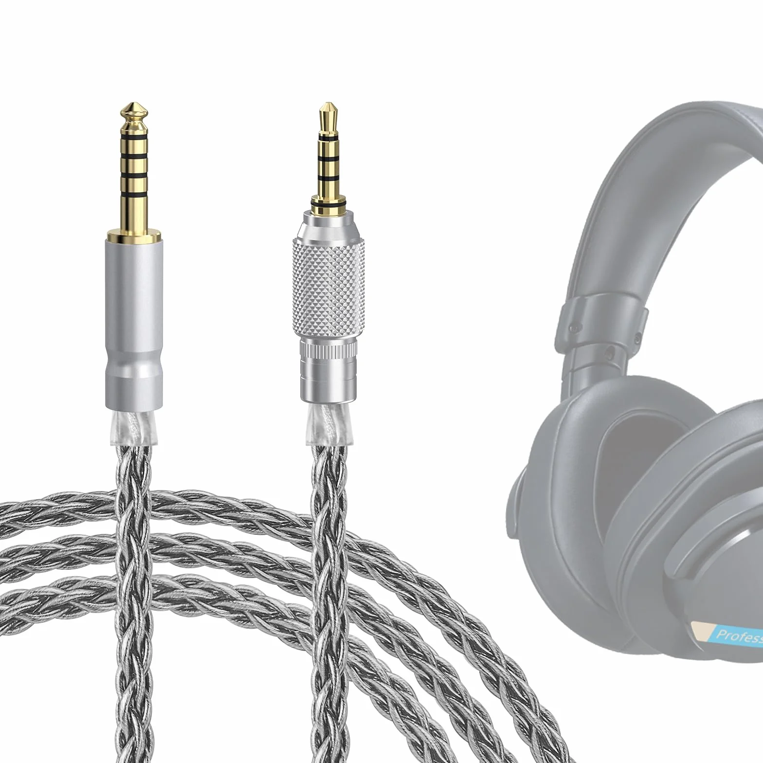 Geekria Apollo Srebrnopokryty kabel audio do aktualizacji 4,4 mm na 3,5 mm, kompatybilny z Sony MDR-MV1 MDR-M1 MDR-M1ST, kabel zamienny z gwintowanym mechanizmem blokującym pokrętło (4,9 ft / 1,5 m)