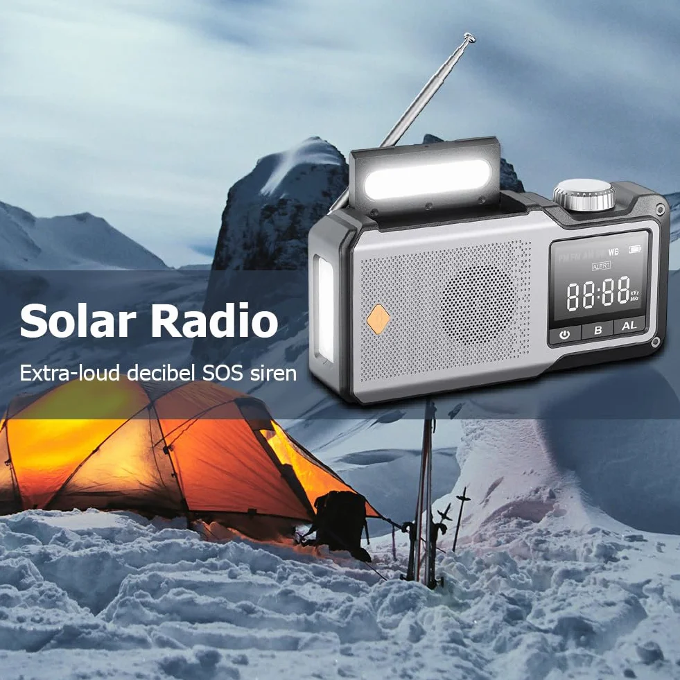 10000 mAh ręczne radio awaryjne AM/FM/WB Weather Radio solarne (kolor szary)