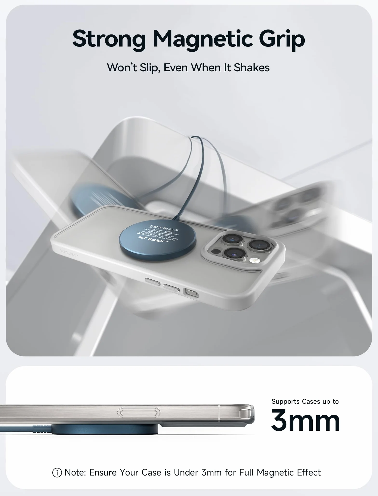 JSAUX Mag-Safe ładowarka 15 W, szybka bezprzewodowa ładowarka magnetyczna kompatybilna z MagSafe iPhone 15/15 Pro/15 Pro Max 14 Plus/iPhone 14 Pro Max/iPhone 13 Pro Max/13 Mini Airpods Pro Niebieski