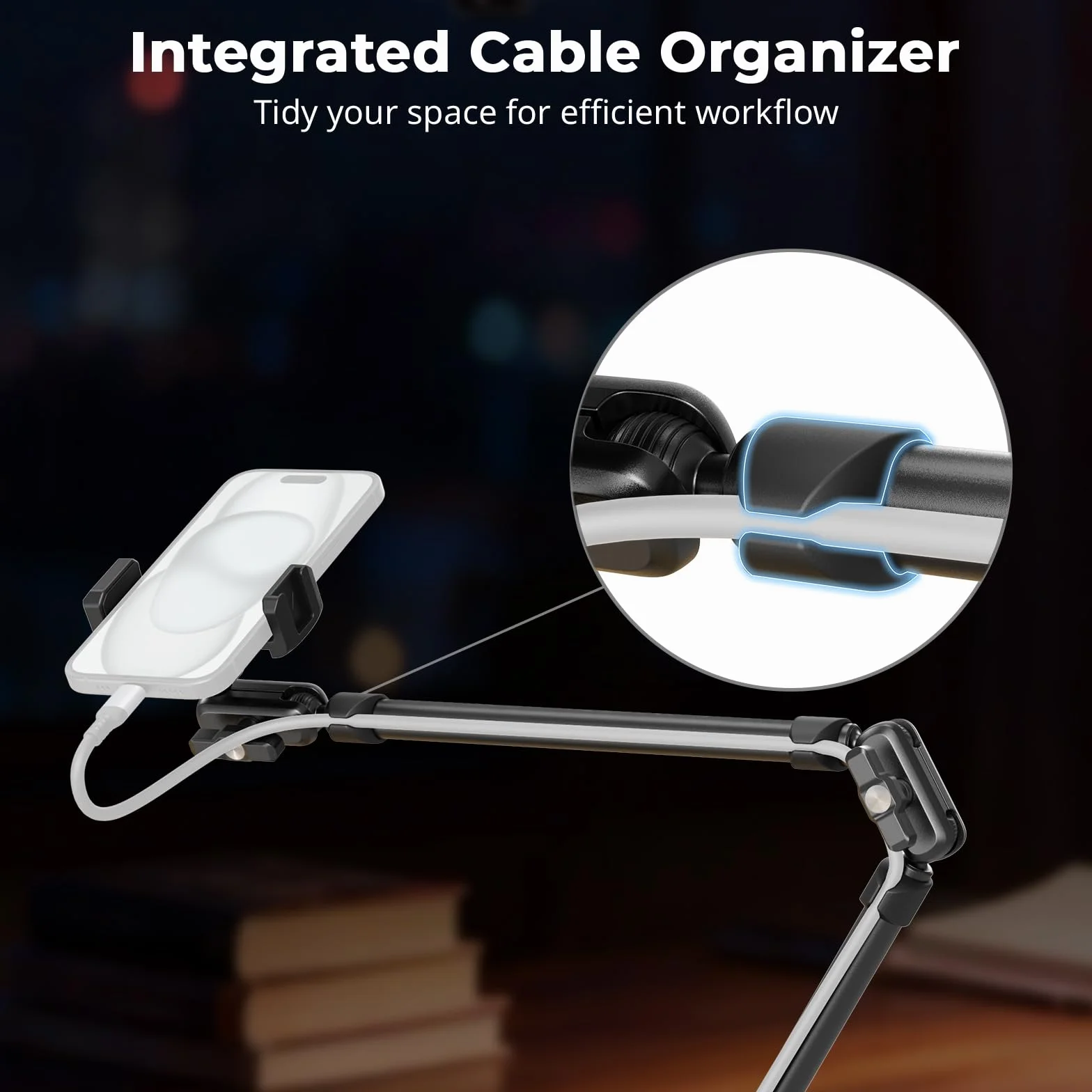 SMALLRIG Ramię Magic Arm 22,4" z zaciskiem Super Clamp, uchwyt na telefon nad głową, elastyczny uchwyt na biurko ze śrubą 1/4" i zaciskiem kablowym, maks. obciążenie 2,2 funta, do iPhone'a - 5625