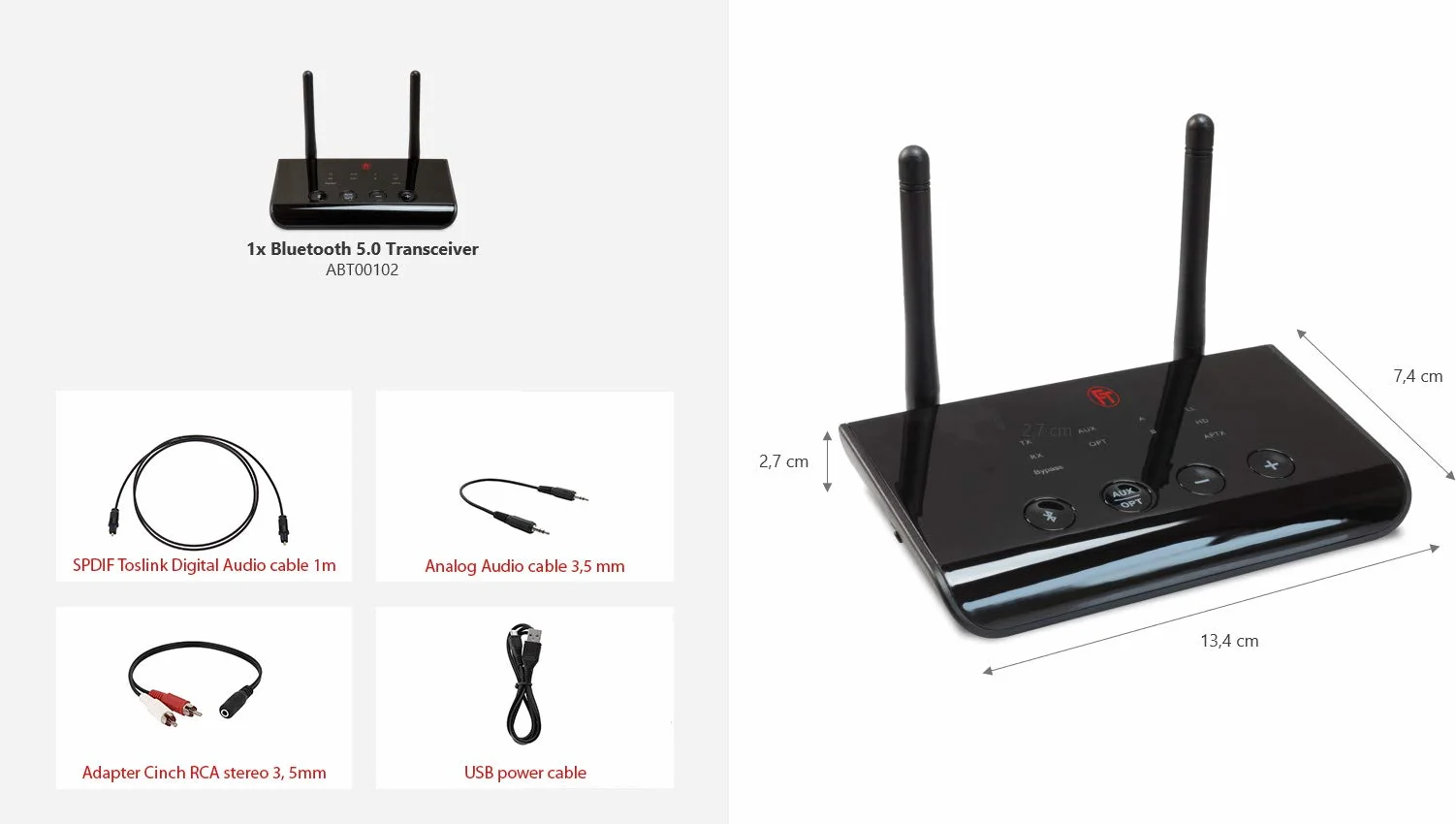 FeinTech ABT00102 Bluetooth 5.0 nadajnik audio odbiornik aptX HD Low Latency Toslink SPDIF Bypass konwerter, czarny