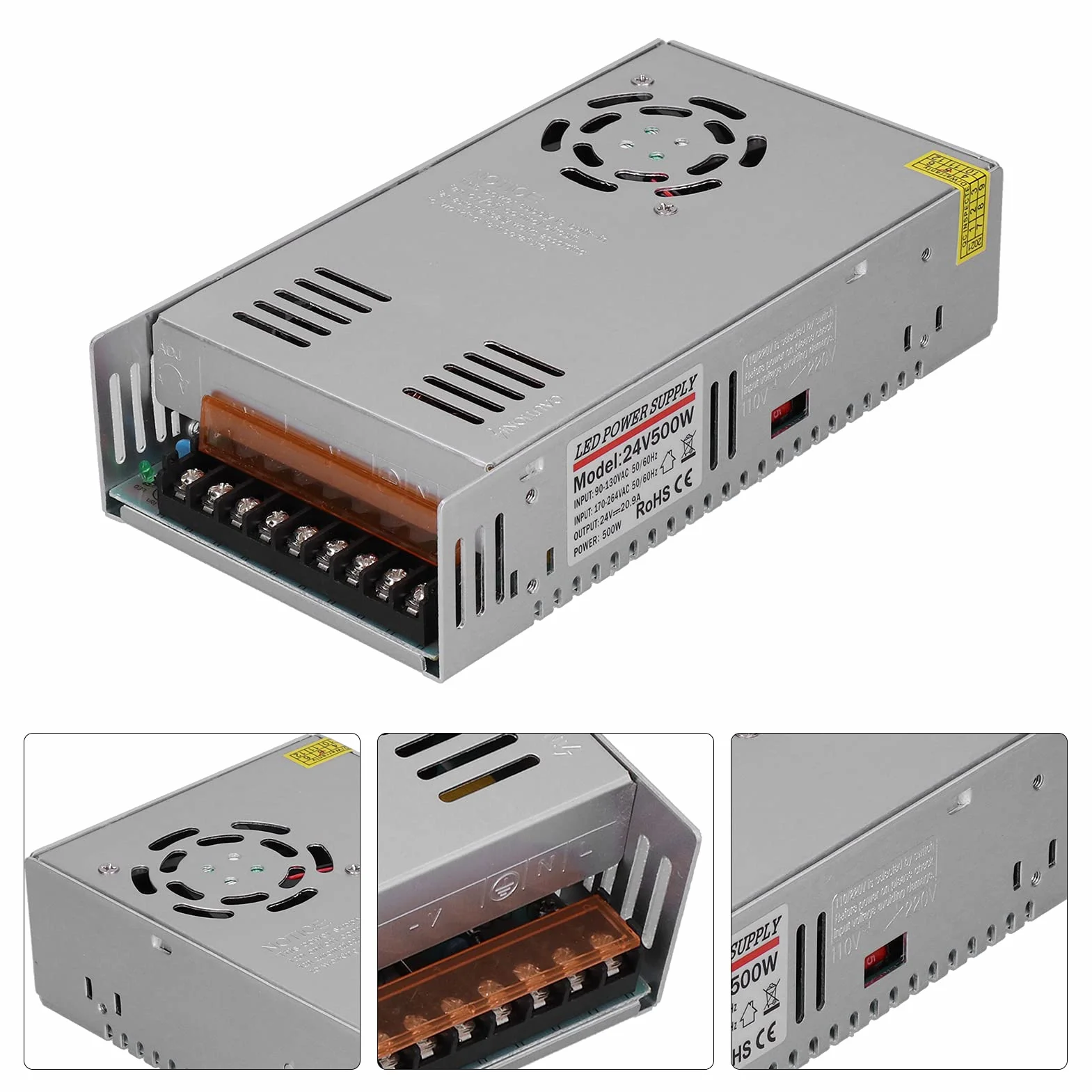 Garosa 500W 24 V 20,9A Zasilanie, Stop Aluminium, Otwory Rozpraszania Ciepła, Pokrycie Bezpieczeństwa, Automatyzacja Przemysłowa PLC Control Concert, do Automatyzacji Przemysłowej, PLC