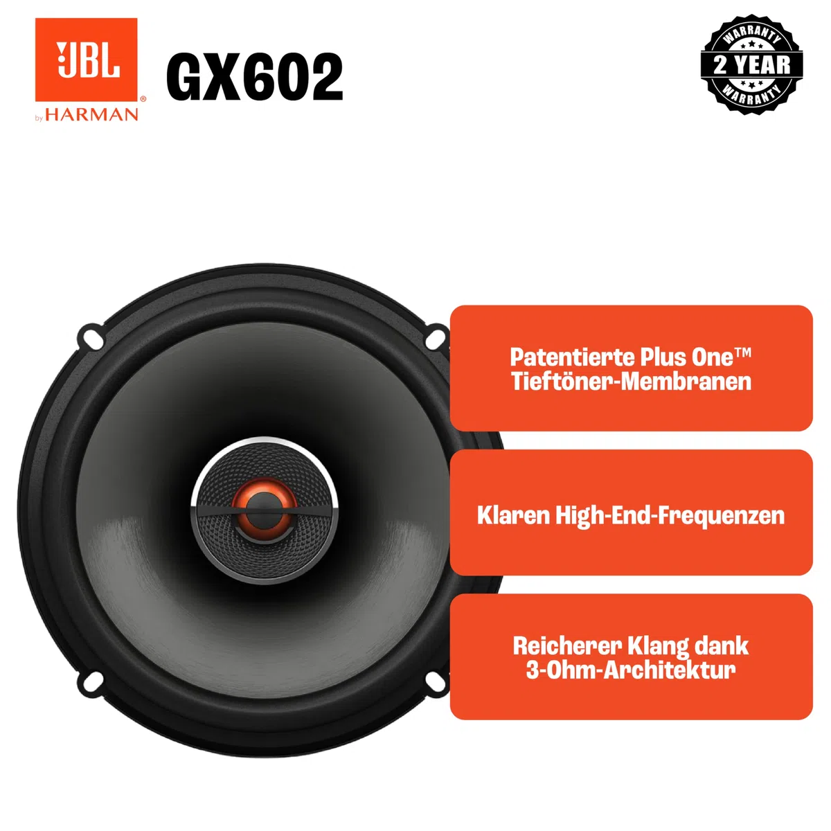 JBL GX602 2-drożny zestaw głośników samochodowych firmy Harman Kardon – 180 W samochodowy system nagłośnieniowy głośniki samochodowe 16 – 17 cm | 6-1/2" cala