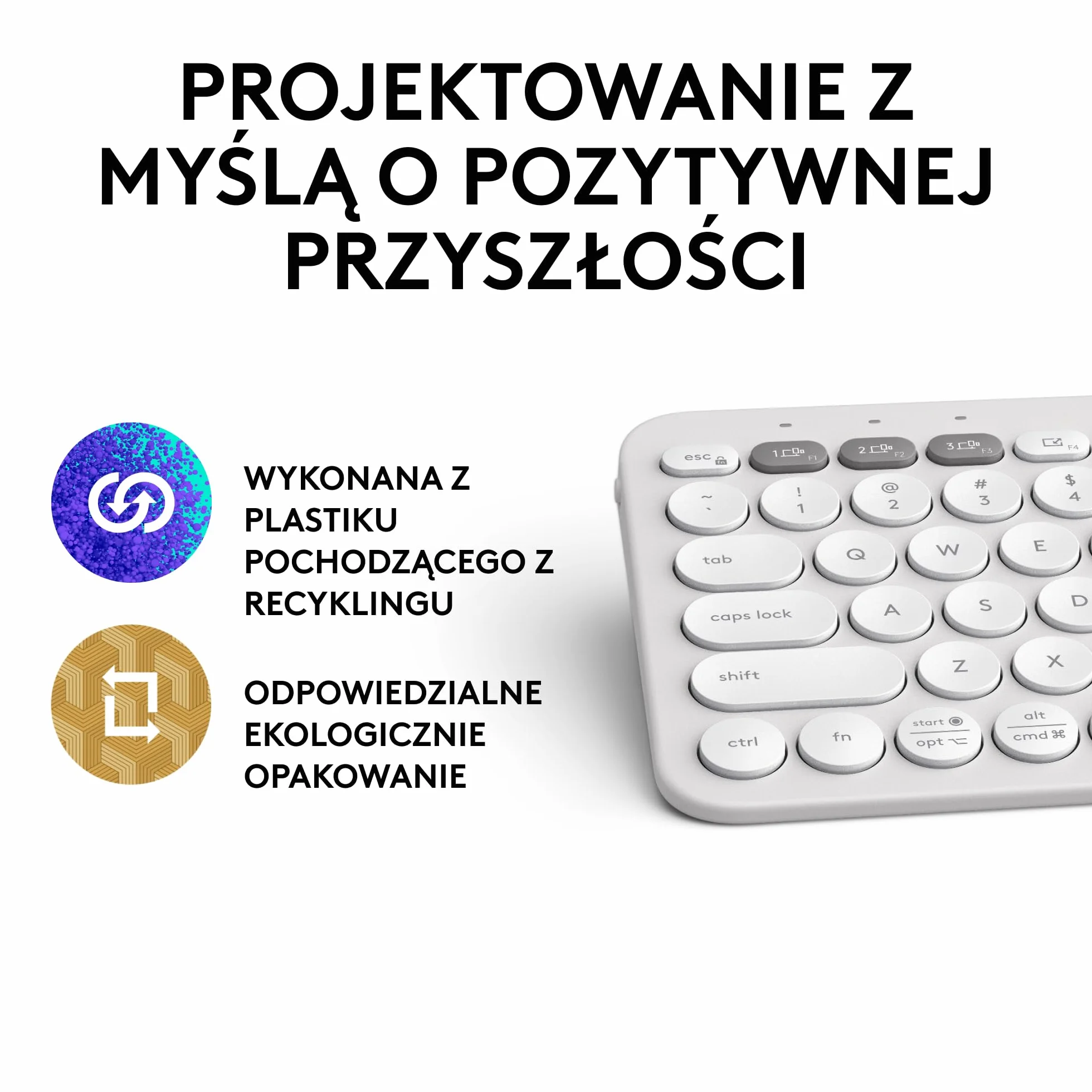Logitech Pebble Keys 2 K380s, bezprzewodowa klawiatura Bluetooth do wielu urządzeń z ustawianymi skrótami, smukła, przenośna, przełączanie, Windows, macOS, iPadOS, Android, Chrome OS, QWERTY US-Biały