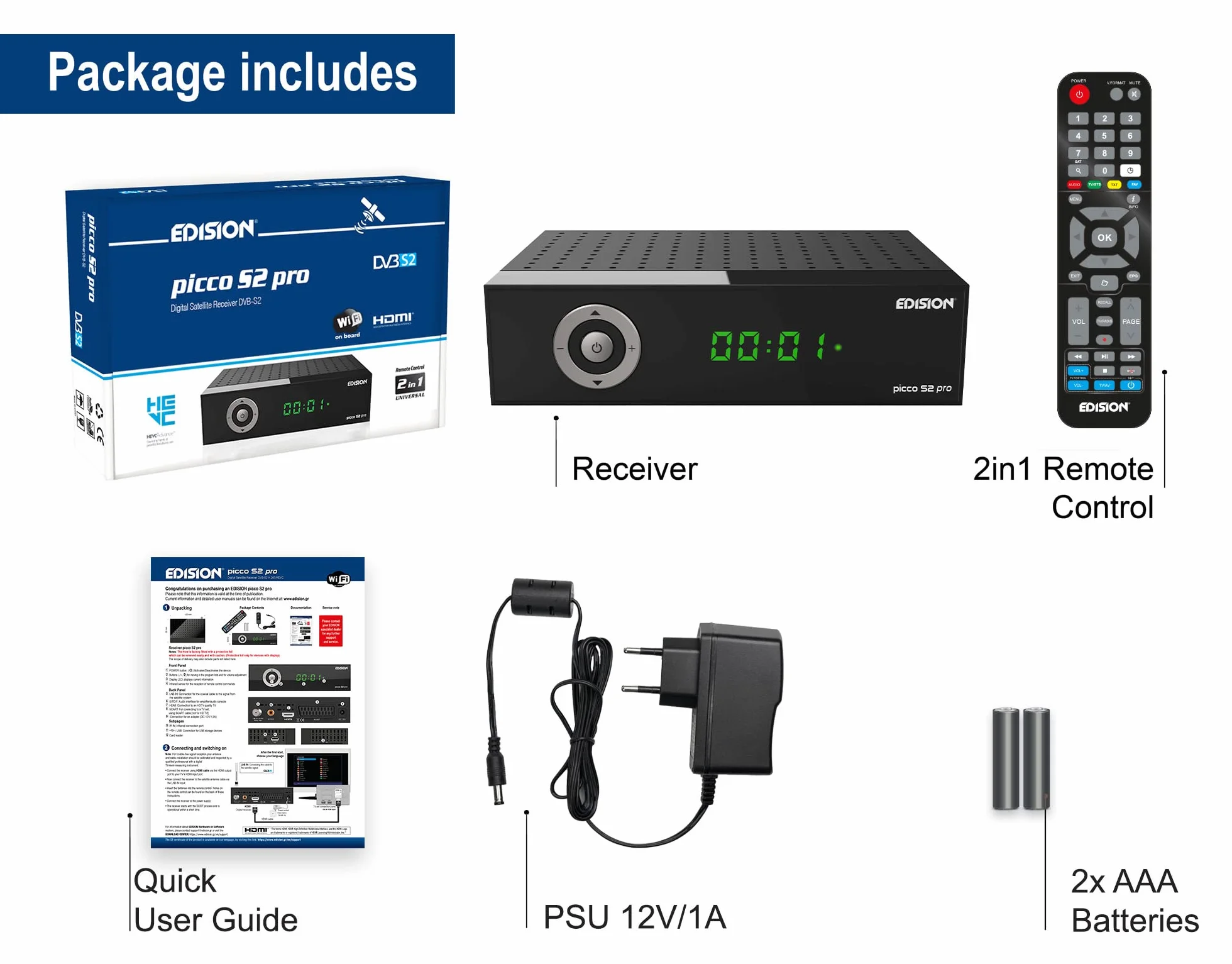 EDISION PICCO S2 pro Full HD Odbiornik satelitarny DVB-S2 H.265 WiFi Multistream HDMI