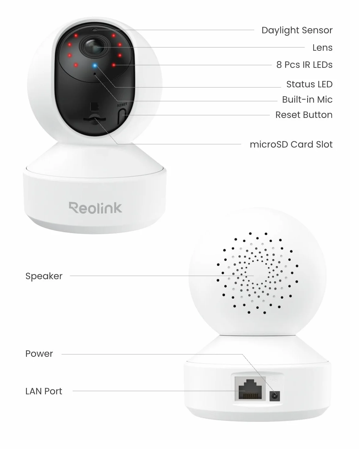 Reolink Kamera CCTV 5MP, dwuzakresowe WiFi 2,4 G / 5 GHz, domowa kamera bezpieczeństwa WiFi Pan&Tilt, niania, dwukierunkowy dźwięk podgląd Wykrywanie ruchu Alerty, z gniazdem kart SD, E1 Pro