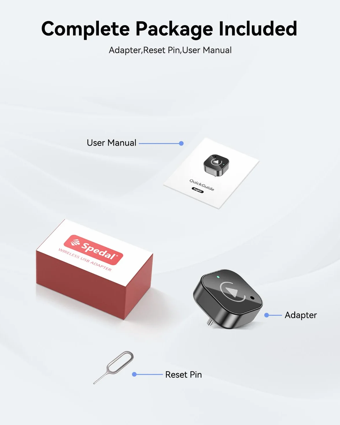 Spedal 2026 bezprzewodowy adapter CarPlay i Android Auto (złącze USB), klucz sprzętowy 2 w 1, WiFi 6 i BT 5.4, Plug & Play, stabilny i bez opóźnień, do pojazdów z systemami przewodowymi