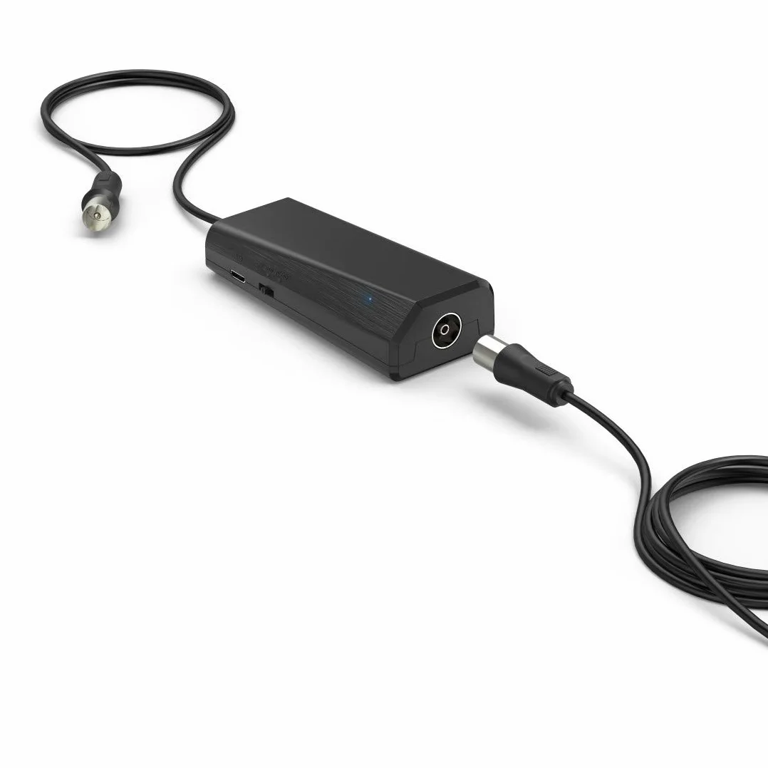 Thomson Antena pokojowa DVBT-2 z regulowanym wzmacniaczem do telewizora (cyfrowa antena wewnętrzna, wydajna antena telewizyjna Ultra HD, energooszczędna dzięki USB i wtyczce koncentrycznej, kabel 2,5 m) czarno-szara