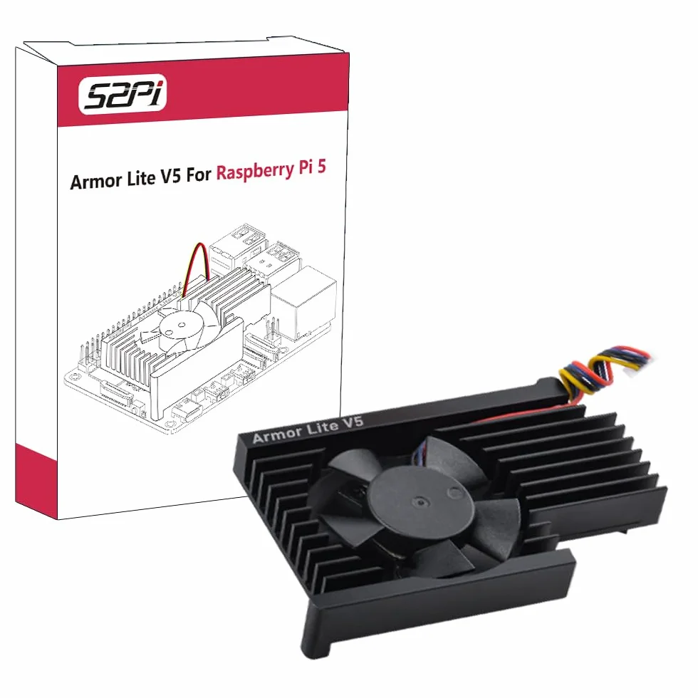 GeeekPi Armor Lite V5 aluminiowy radiator z wentylatorem PWM, kompatybilny z Raspberry Pi 5, wentylator chłodzący 30 mm, podkładki termiczne do Raspberry Pi 5 4 GB/8 GB