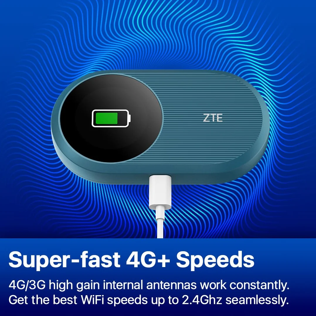 ZTE U10S Pro Blue, 4G+LTE Mobile Wi-Fi 6, odblokowany, niedrogi przenośny tracker podróżny, łączy 32 urządzenia, 3000 mAh, 10 godzin pracy baterii, działa we wszystkich sieciach na całym świecie
