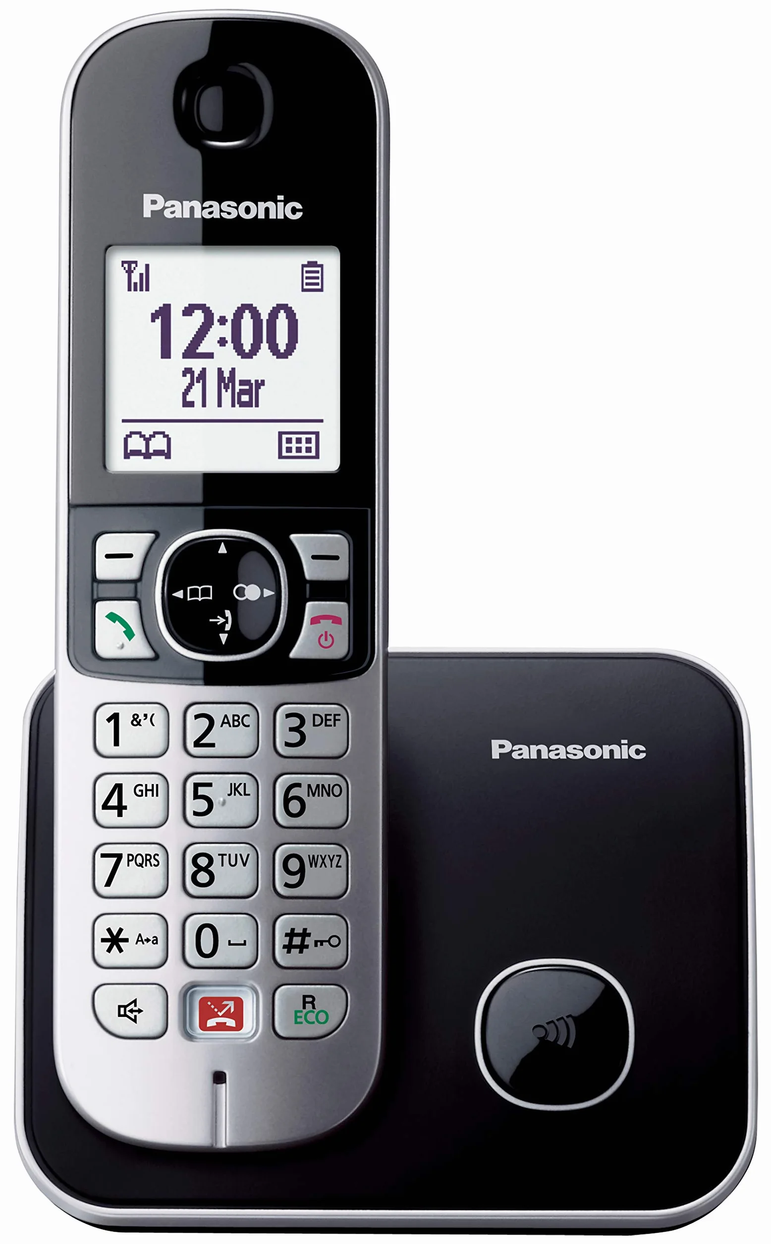 Panasonic KX-TG6861JTB Cyfrowy bezprzewodowy telefon z cyfrową sekretarką telefoniczną, podstawą i pojedynczym odbiornikiem, identyfikatorem połączeń, blokowaniem połączeń, automatycznym blokowaniem