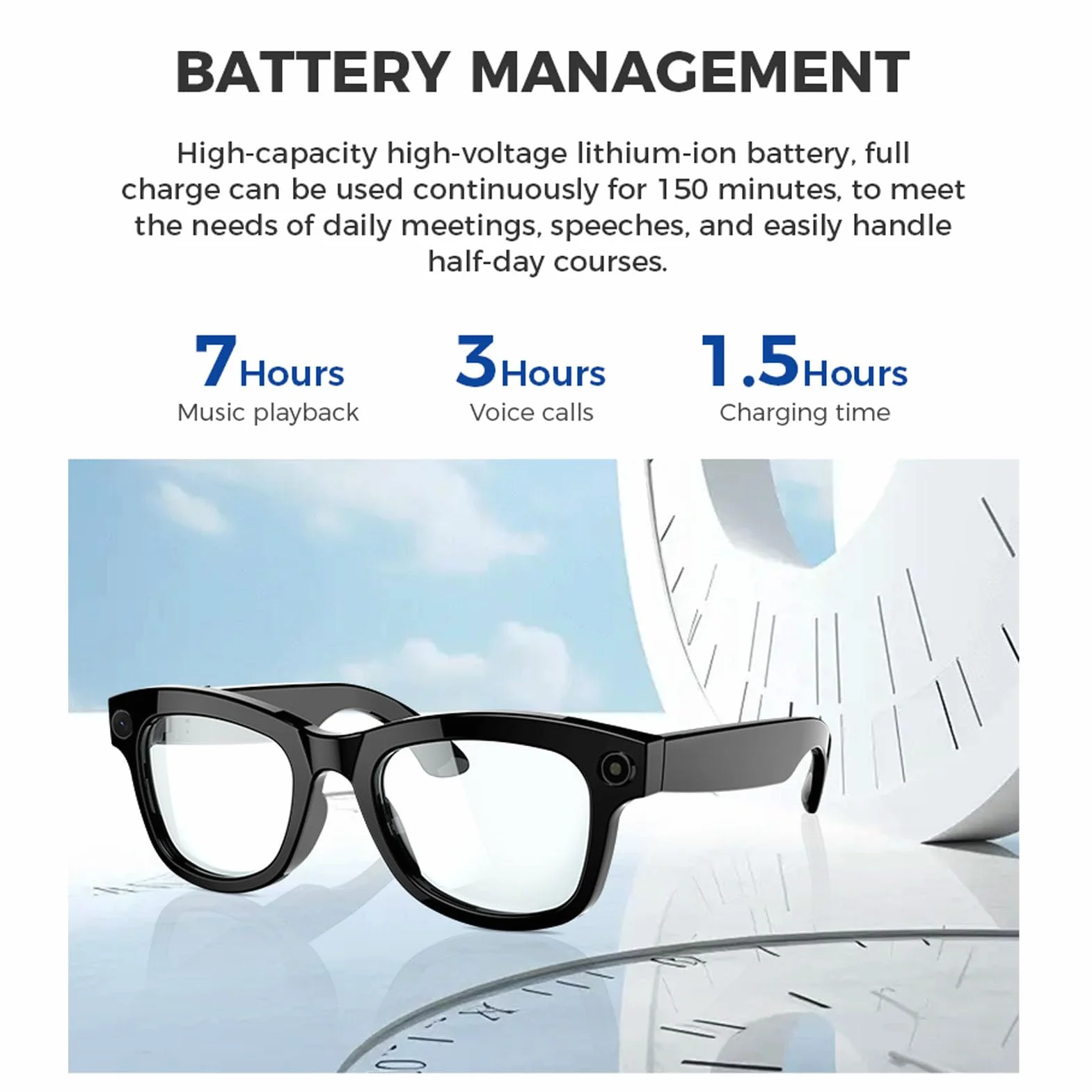 AI Smart Okulary z Aparatem 5MP i Otwartym Głośnikiem, Odtwarzanie Muzyki Bluetooth/przezroczyste Połączenia, Bateria 4H, Unisex na Biuro na Zewnątrz