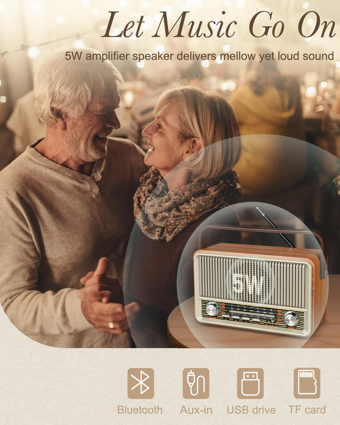 PRUNUS J-120 przenośne radio retro, małe radios SW AM FM z głośnikiem Bluetooth, zasilane akumulatorem 1800 mAh lub siecią, radio vintage obsługuje odtwarzanie AUX TF USB