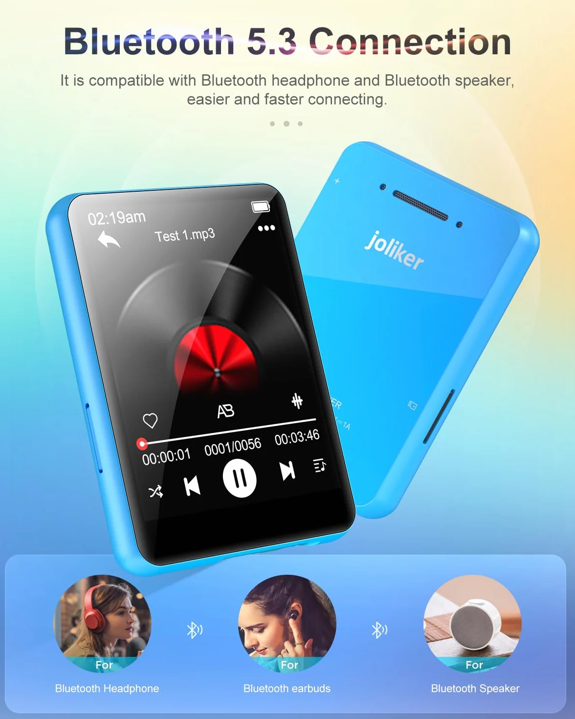 64 GB odtwarzacz MP3 z Bluetooth 5.0, przenośny odtwarzacz muzyki HIFI z głośnikiem, ekran 2,4" Full Touch, E-Book, budzik, radio FM, dyktafon, obsługa do 128 GB