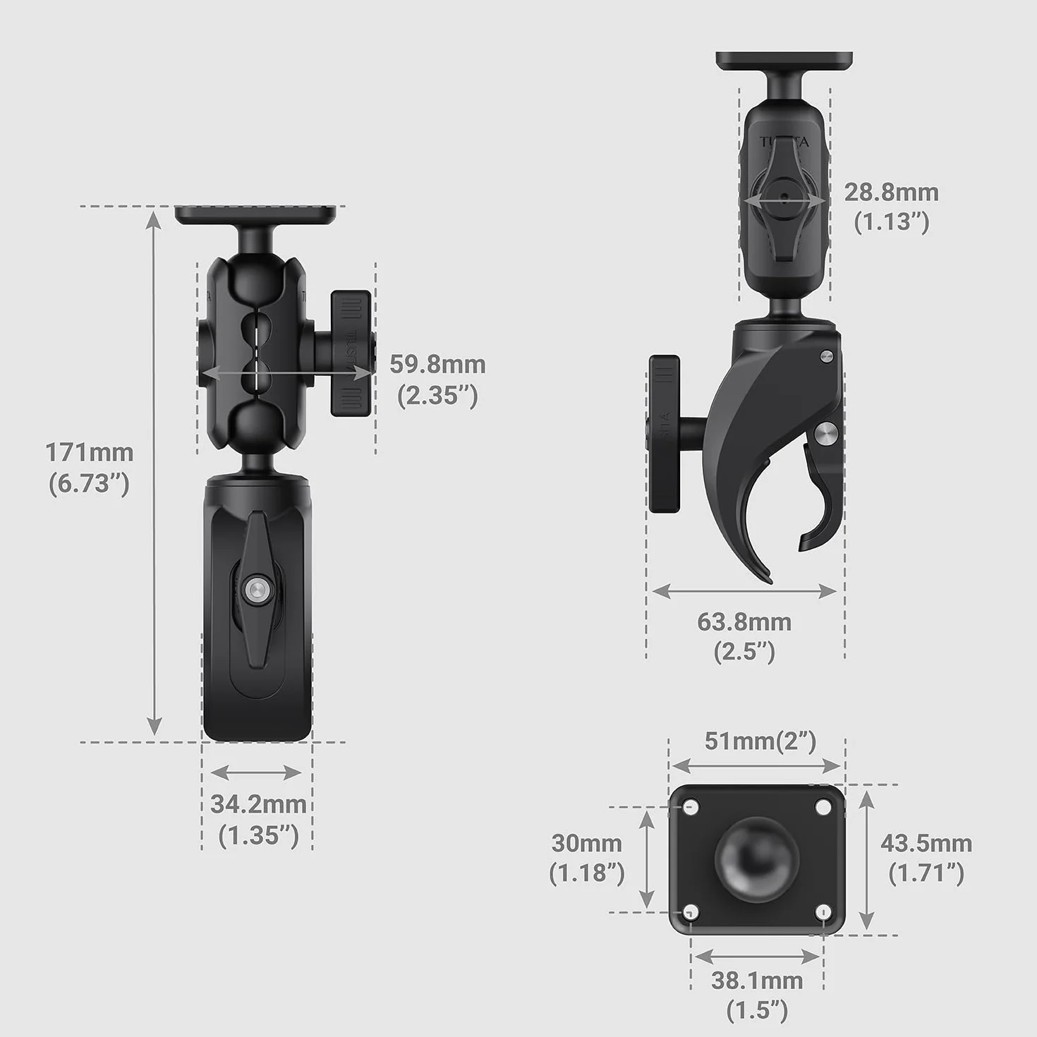 TUSITA Uchwyt Motocykla ATV/UTV Kompatybilny z Garmin Montana, Zumo XT - Podstawa z Chwytaczką