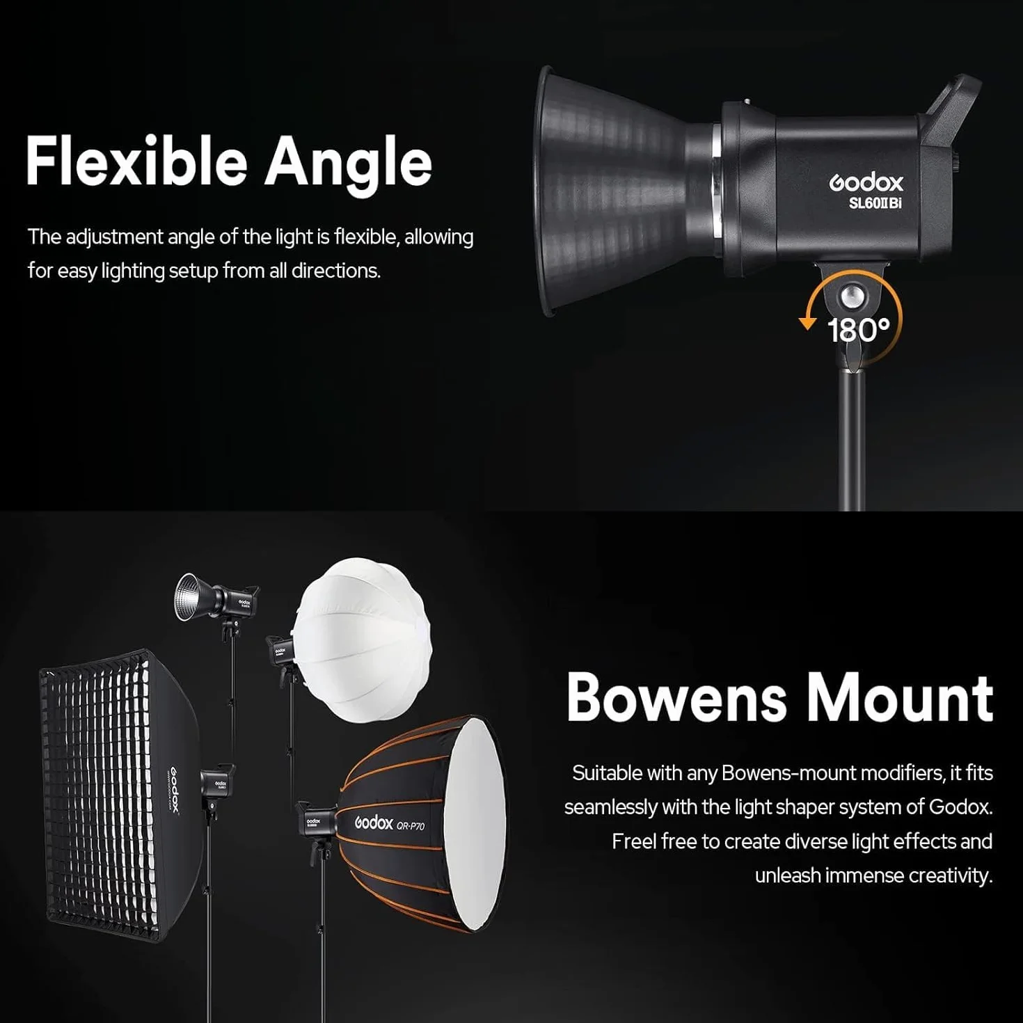 Godox SL60IIBi dwukolorowa lampa wideo LED, 2800K-6500K CRI96+ TLCI97+ sterowanie aplikacją tryb cichy Bowens Mount LED światło ciągłe do nagrywania wideo oświetlenie fotografii