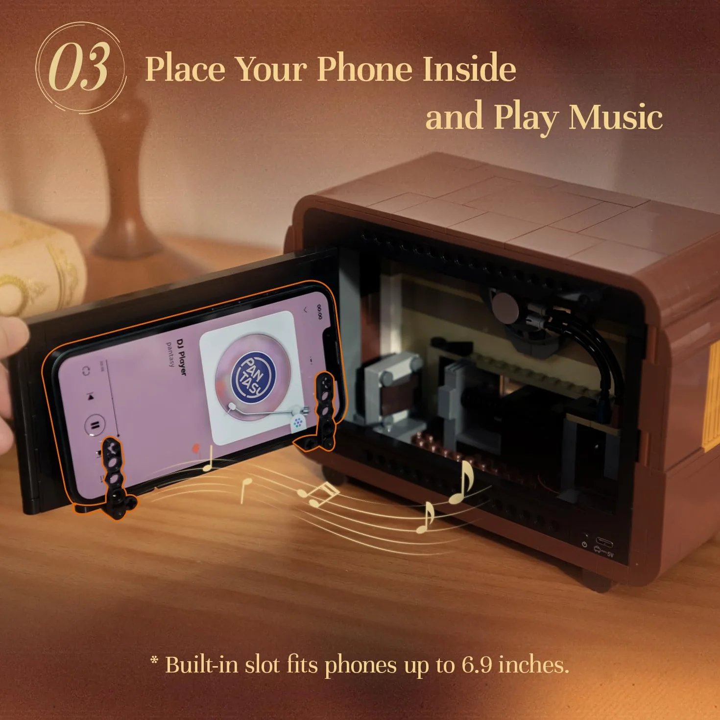 PANTASY Zestaw Klocków Retro Radio dla Dorosłych, Model Radia Vintage z Modułem Świetlnym i Ruchomym Pokrętłem Strojenia, Wzmacniacz do Telefonu, Zestaw Zasilany Model Kolekcjonerski