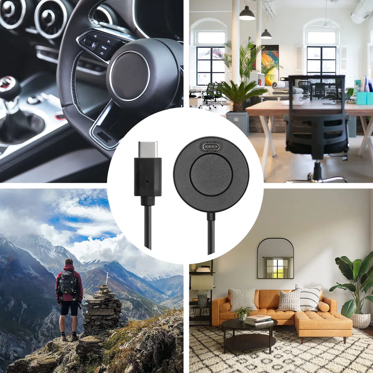 kwmobile Kabel USB kompatybilny z Garmin Venu Sq Music/Sq 2 / Venu 2 Plus/Fenix 7 / vivoactive 4 - zapasowy kabel typu C do ładowania - ładowarka fitness tracker smartwatch - czarny