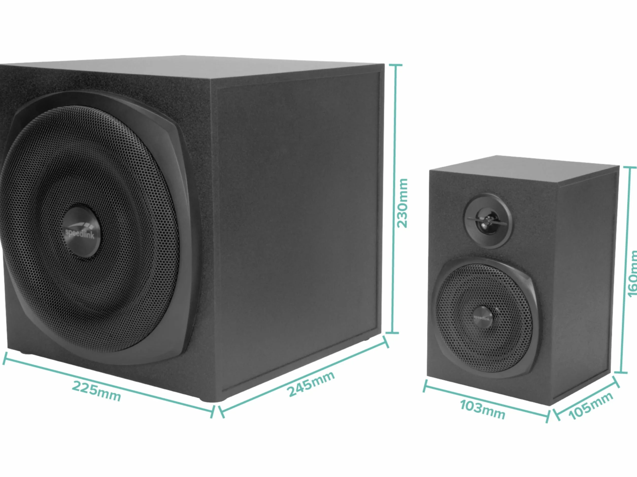 Speedlink GRAVITY LT głośniki komputerowe 2.1 z Bluetooth - z drewnianym subwooferem, aktywny system głośników 80 W, gniazdo AUX 3,5 mm, pilot biurkowy RGB, czarny