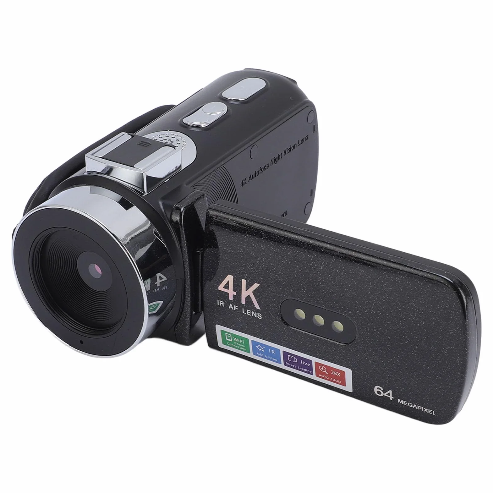 Kamera Wideo, 4K 64MP Ultra HD Kamera, 3 -calowy Ekran Flip WiFi Vlogging Rejestrator z 28x Cyfrowy Zoom, IR Nocne Widzenie, Bateria 4800 MAh dla YouTube