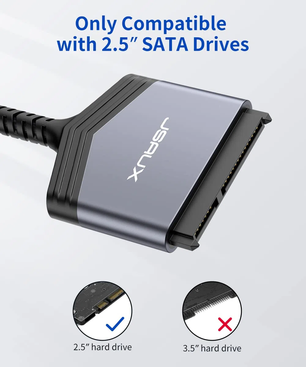 JSAUX Kabel SATA na USB C, USB C 3.1 do 2,5" SATA III, adapter do dysków twardych typu C do 2,5" SSD i transmisji danych HDD, kompatybilny z Thunderbolt 3 Macbook Pro 2021/2020, Mac Mini itp. (szary)