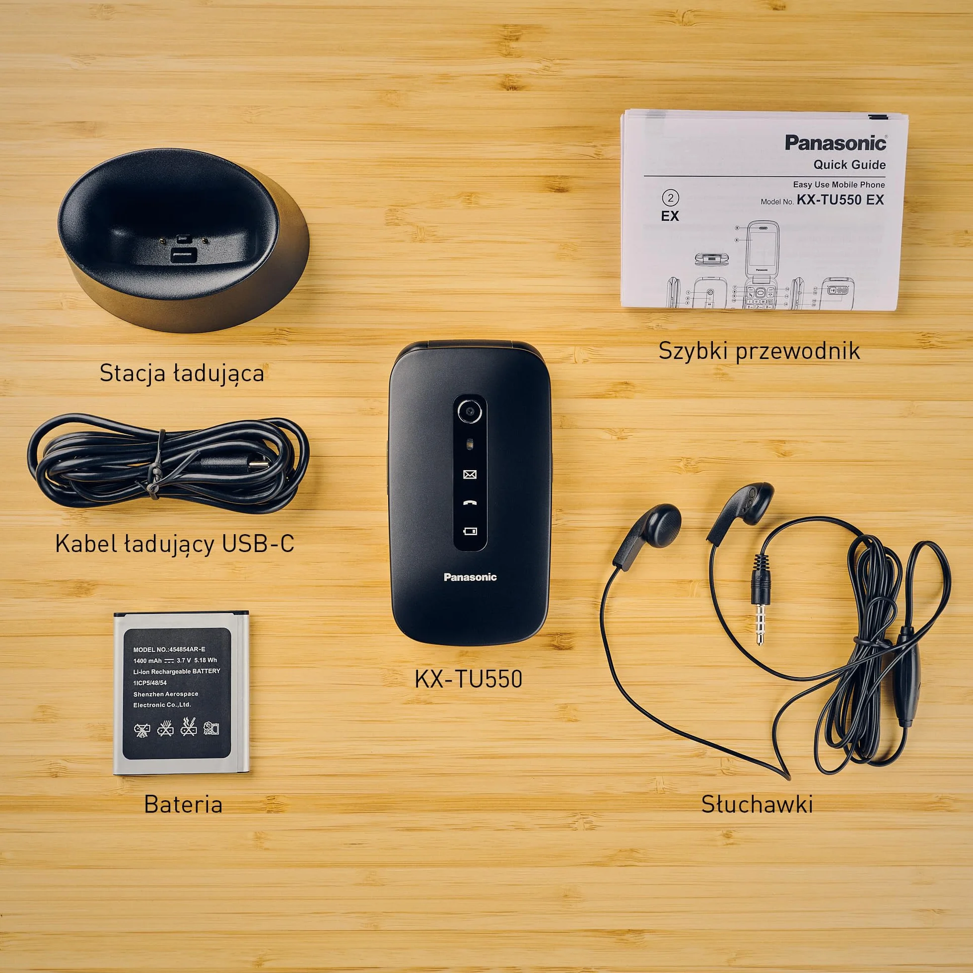 Panasonic KX-TU550 telefon dla seniora z klapką (duży ekran 2,8", aparat 1,2 MP, Clear Voice VoLTE, połączenia priorytetowe, tryb głośnomówiący), czarny