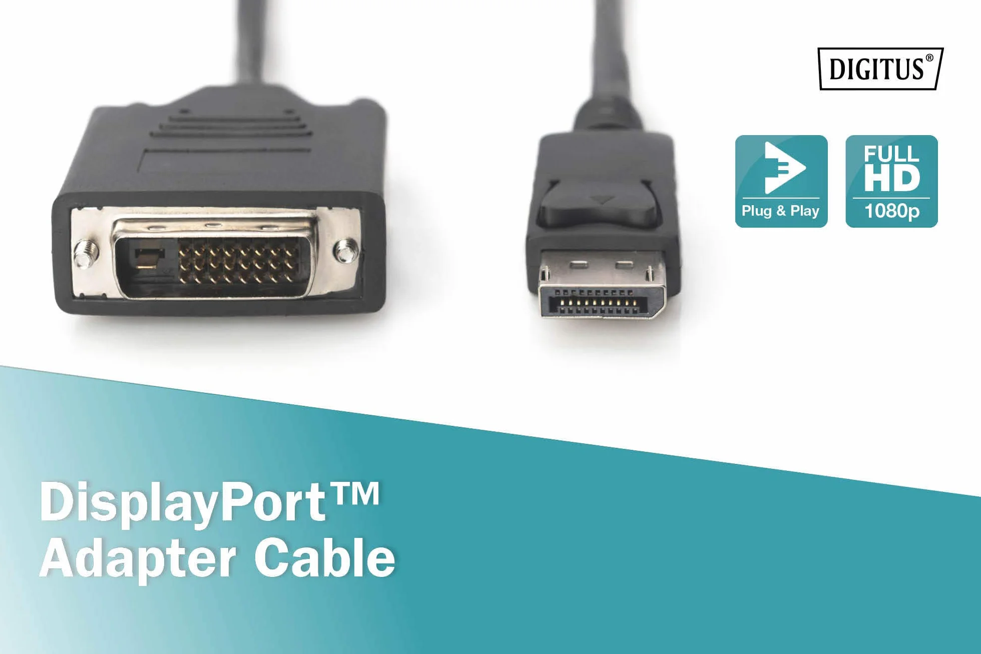 DIGITUS Kabel adaptera DisplayPort – DP – DVI (24+1) – Full HD 1080p/60 Hz – Displayport 1.1a – 1m – z blokadą – odpowiedni do monitorów, kart graficznych – Polybag – czarny