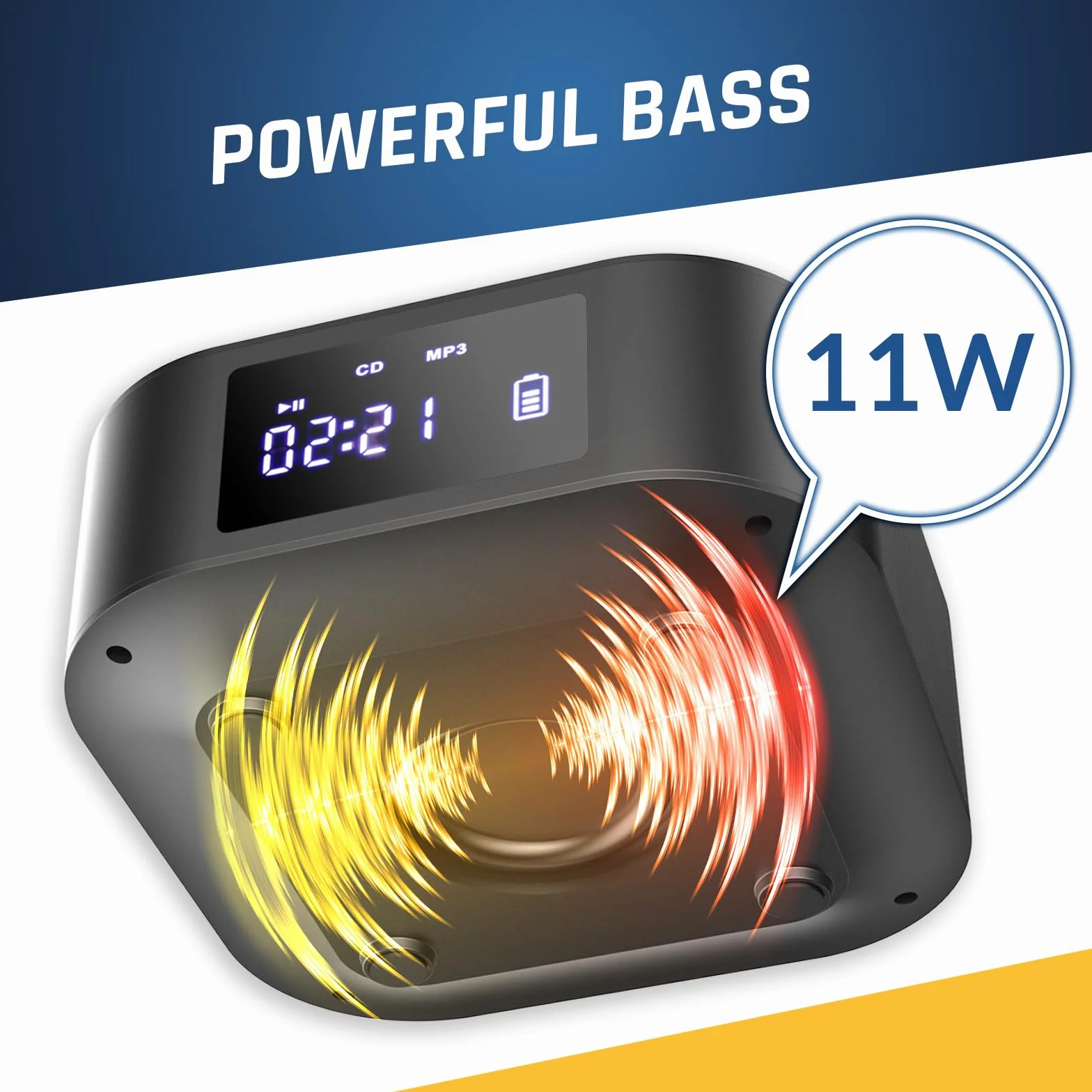 KLIM Odtwarzacz CD Boombox E1 + BASS Boost z subwooferem + radio FM z odtwarzaczem CD i USB, Bluetooth, AUX + stereo domowy + przewodowy lub bezprzewodowy + akumulator, pilot zdalnego sterowania