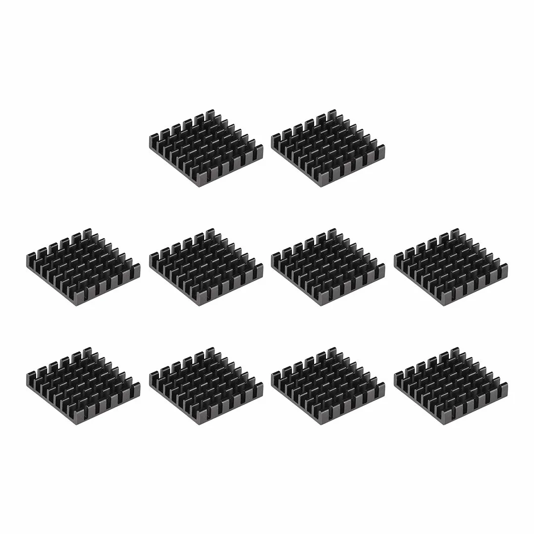 sourcing map 10 szt. Radiator w kształcie krzyżowym nacięcia do MOS GPU IC Chip 25x25x5 mm czarny