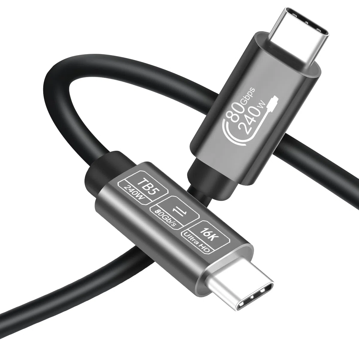 Kabel USB C Thunderbolt 5 80Gbps 1 m, Wideo do 16K/Dual 8K, 240W PD3.1 kompatybilny z MacBook M4 Pro, SSD, Dock