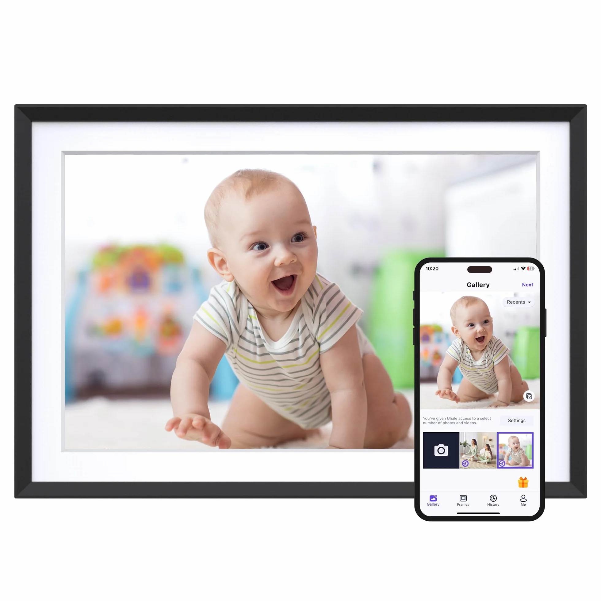 Dragon Touch Cyfrowa ramka na zdjęcia 10,1" WiFi – ekran dotykowy HD IPS, automatyczne rotacja, natychmiastowe udostępnianie zdjęć/filmów, pamięć 16 GB dla rodziny i przyjaciół