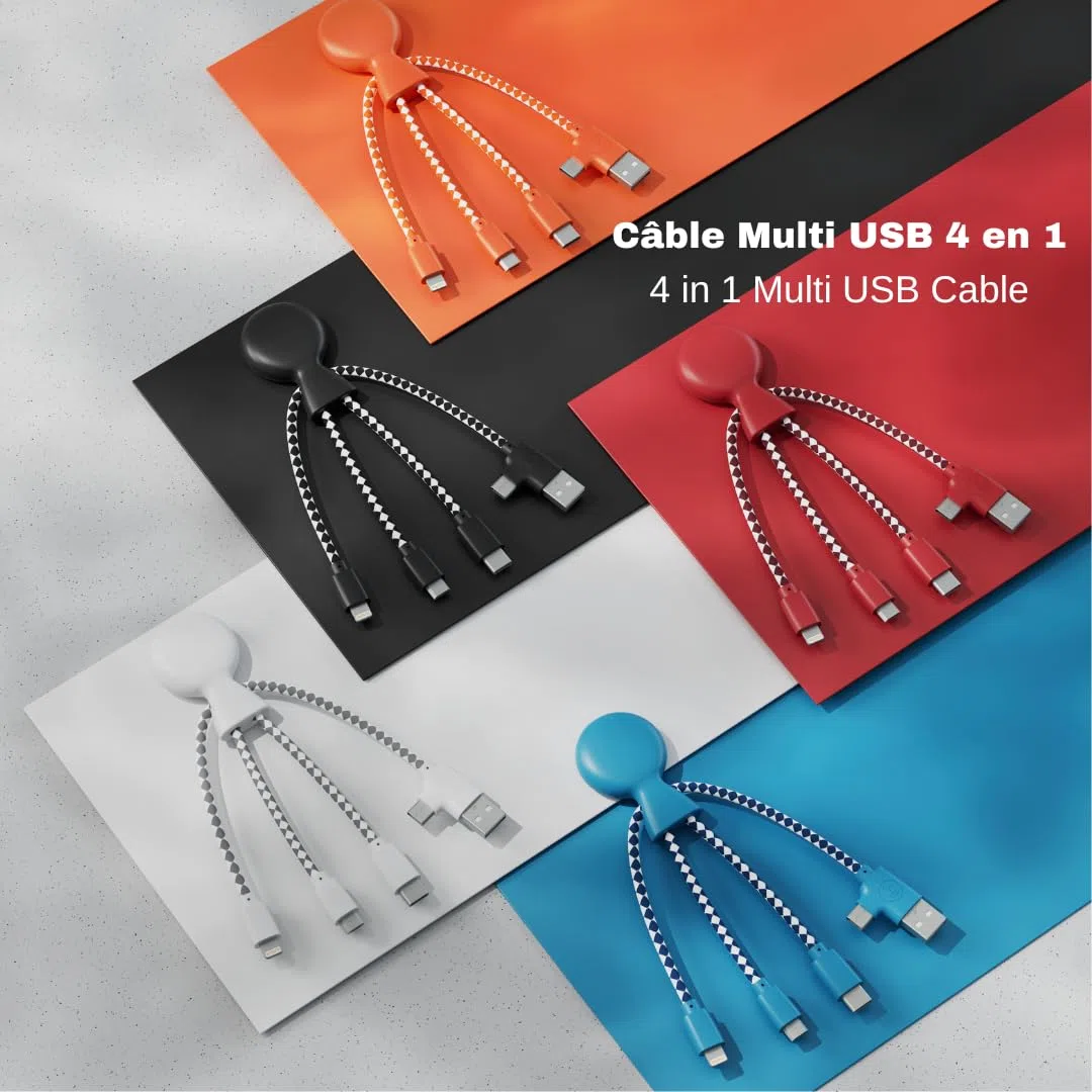 Xoopar Kabel Multi USB Mr Bio 4 w 1, trwały kabel USB, USB-C, micro USB, Lightning do Apple iPhone Samsung Google Huawey Xiaomi OnePlus LG Kindle (niebieski)