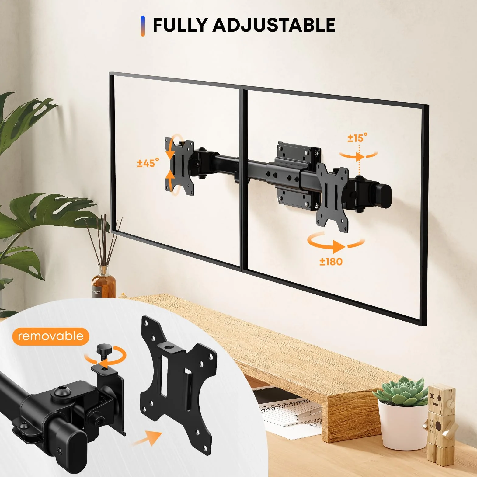 Uchwyt ścienny podwójny monitor VESA 75x75 100x100 mm 13-27 cali 10 kg