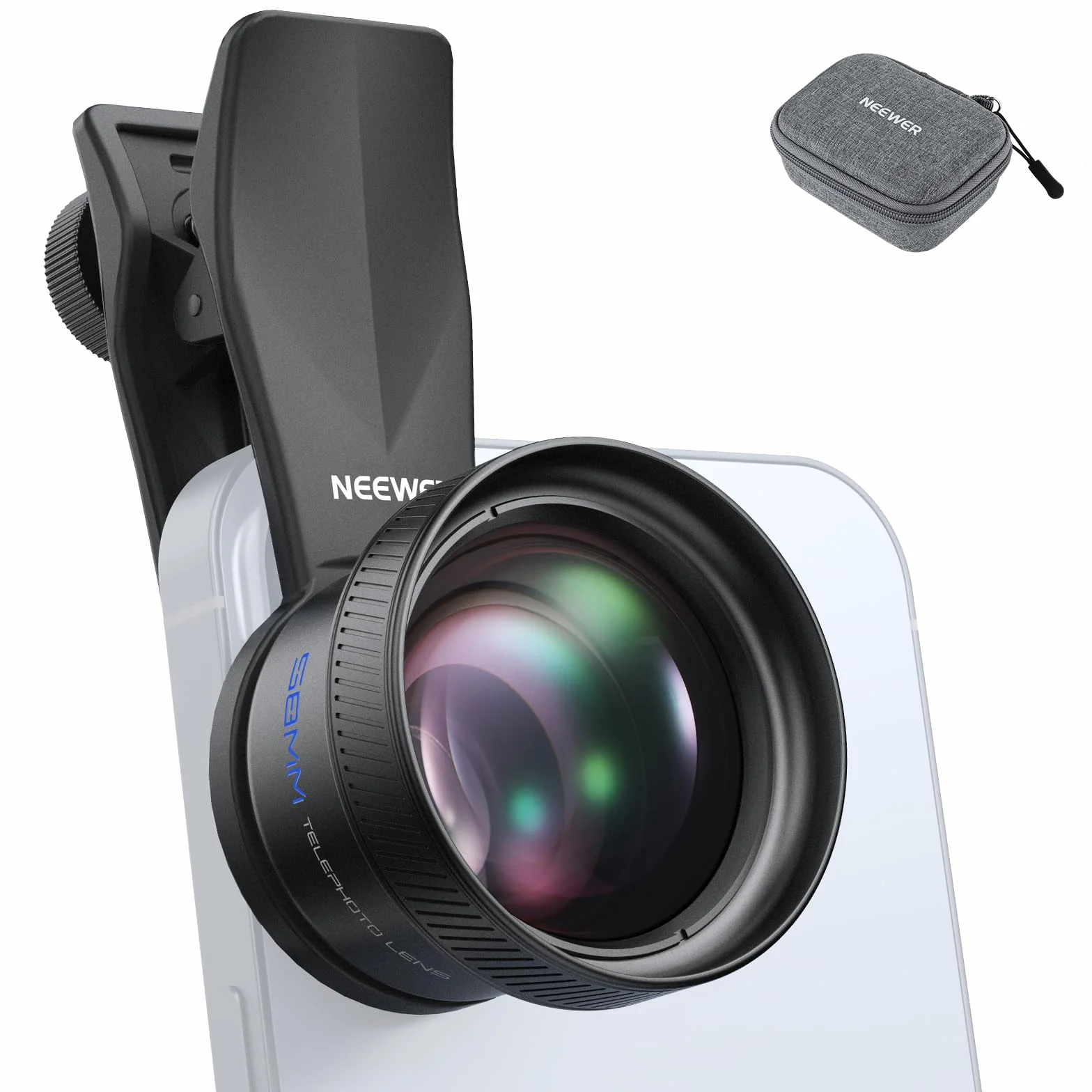 NEEWER Teleobiektyw 58 mm z 17 mm gwintowanym klipsem do aparatu telefonu, 6 elementów w 5 grupach, 2-krotne powiększenie, kompatybilny z iPhone Android Samsung do fotografii portretowej, LS-71
