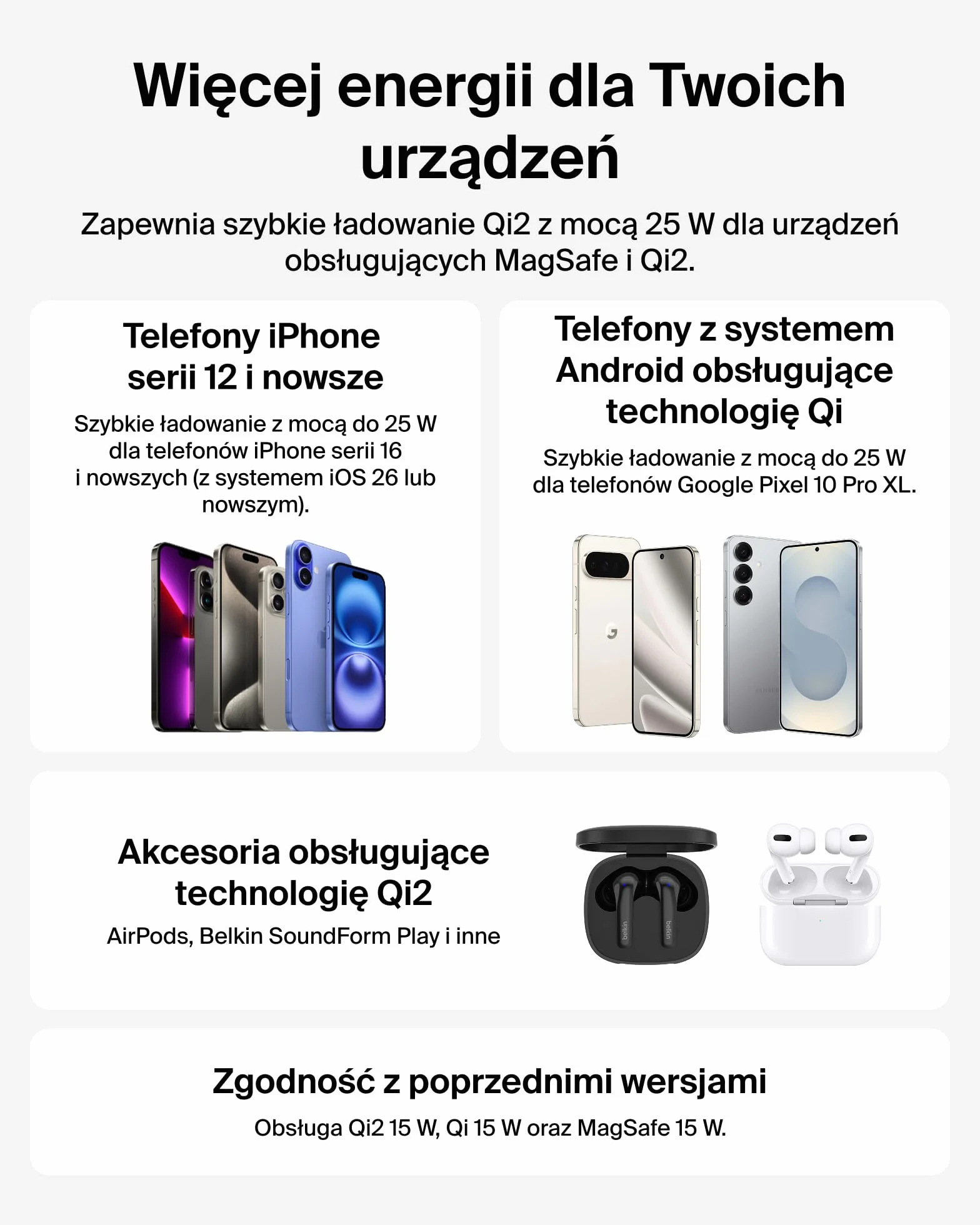 Belkin UltraCharge Ładowarka Magnetyczna z Qi2 25 W, Zgodna z MagSafe Podkładka do Ładowania Bezprzewodowego z Pasywnym Chłodzeniem, Podstawka do iPhone’a Serii 17, Pixelsnap, AirPods Pro – Czarna