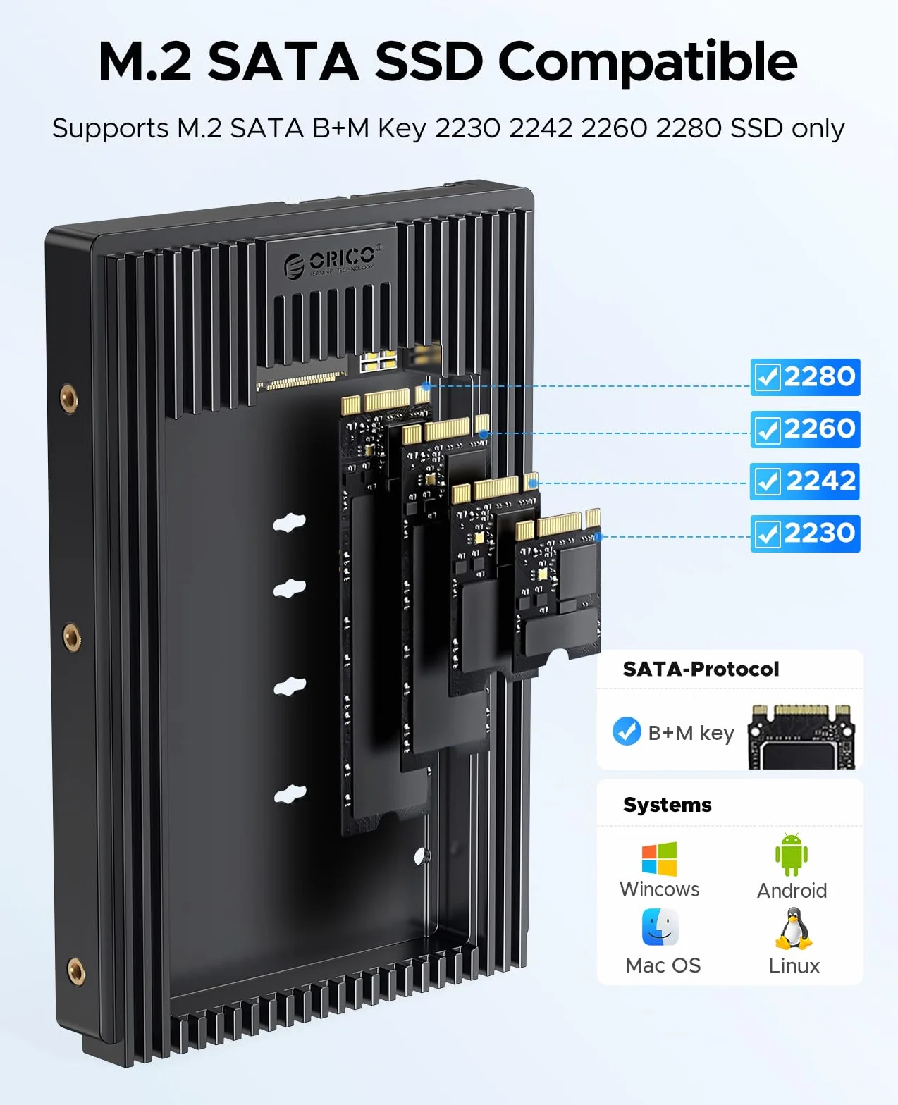 ORICO M.2 NGFF na 3,5 cala SATA adapter dysków twardych, ramka montażowa konwertera ramka wymienna do M.2 SATA SSD B+M Key in 2230/ 2242/ 2260/ 2280 (D2NS)