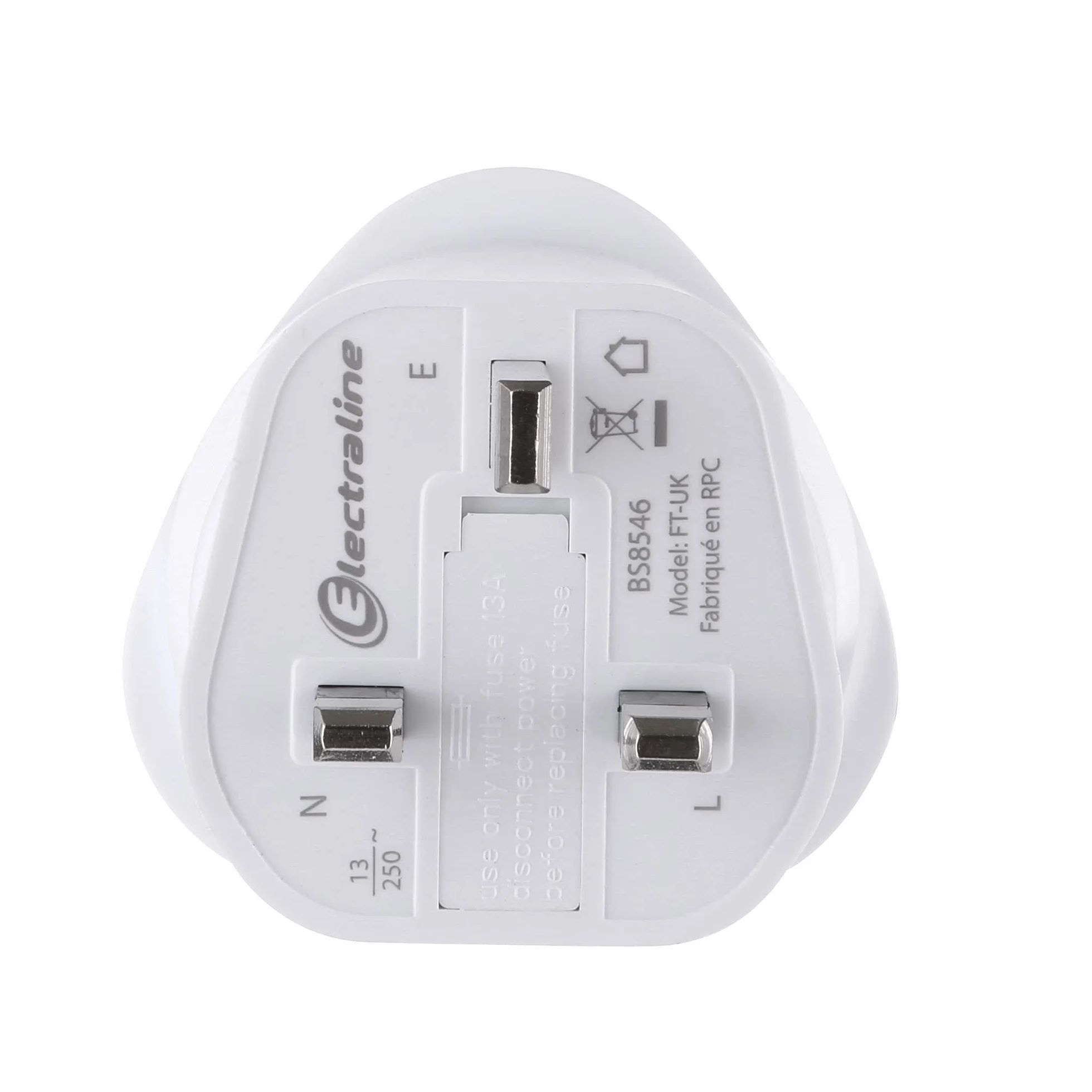 Electraline Adapter podróżny Francja/Europa na UK 2-biegunowy Europa na 3-biegunowy, biały
