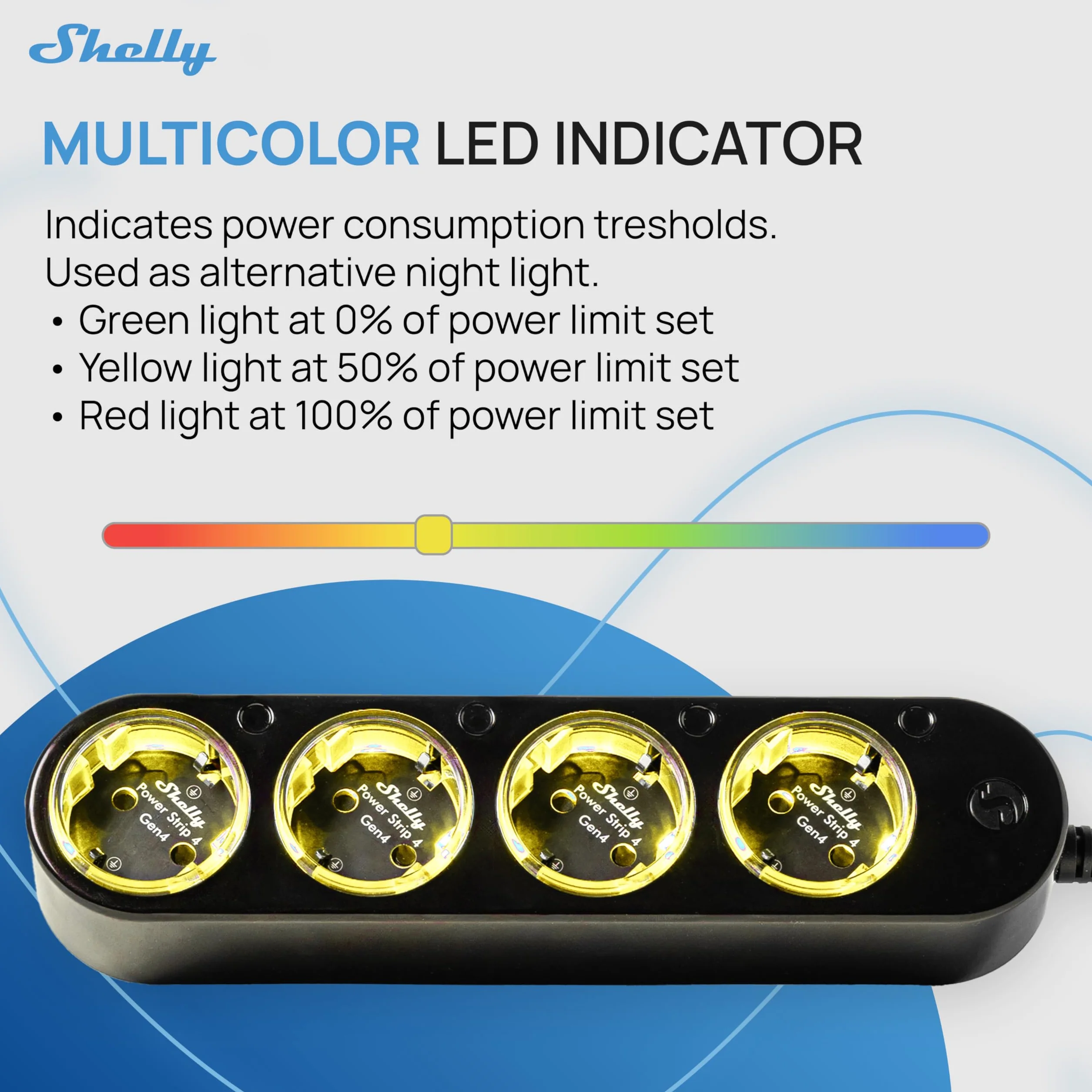 Shelly Listwa zasilająca Power Strip 4 Gen4 czarna Wi-Fi 16A 3500W Zigbee Google