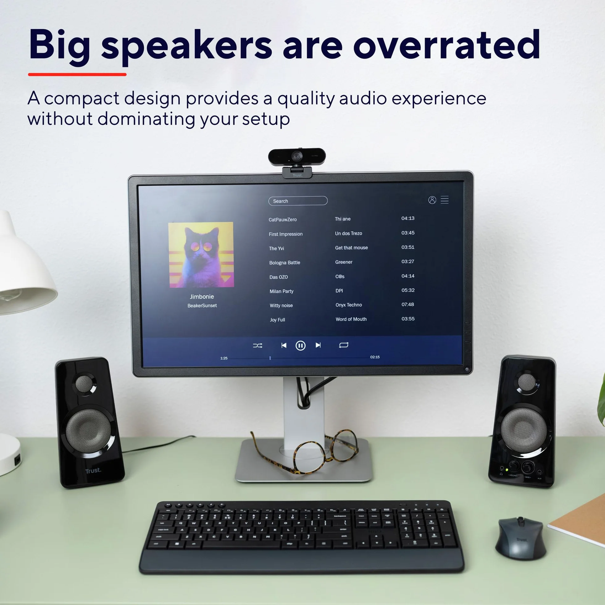 Trust Tytan 2.0 zestaw głośników, 36 W (18 W RMS), komputer, regulator głośności i basów, gniazdo słuchawkowe, zasilanie USB, głośnik PC do laptopa, smartfona, tabletu, czarny
