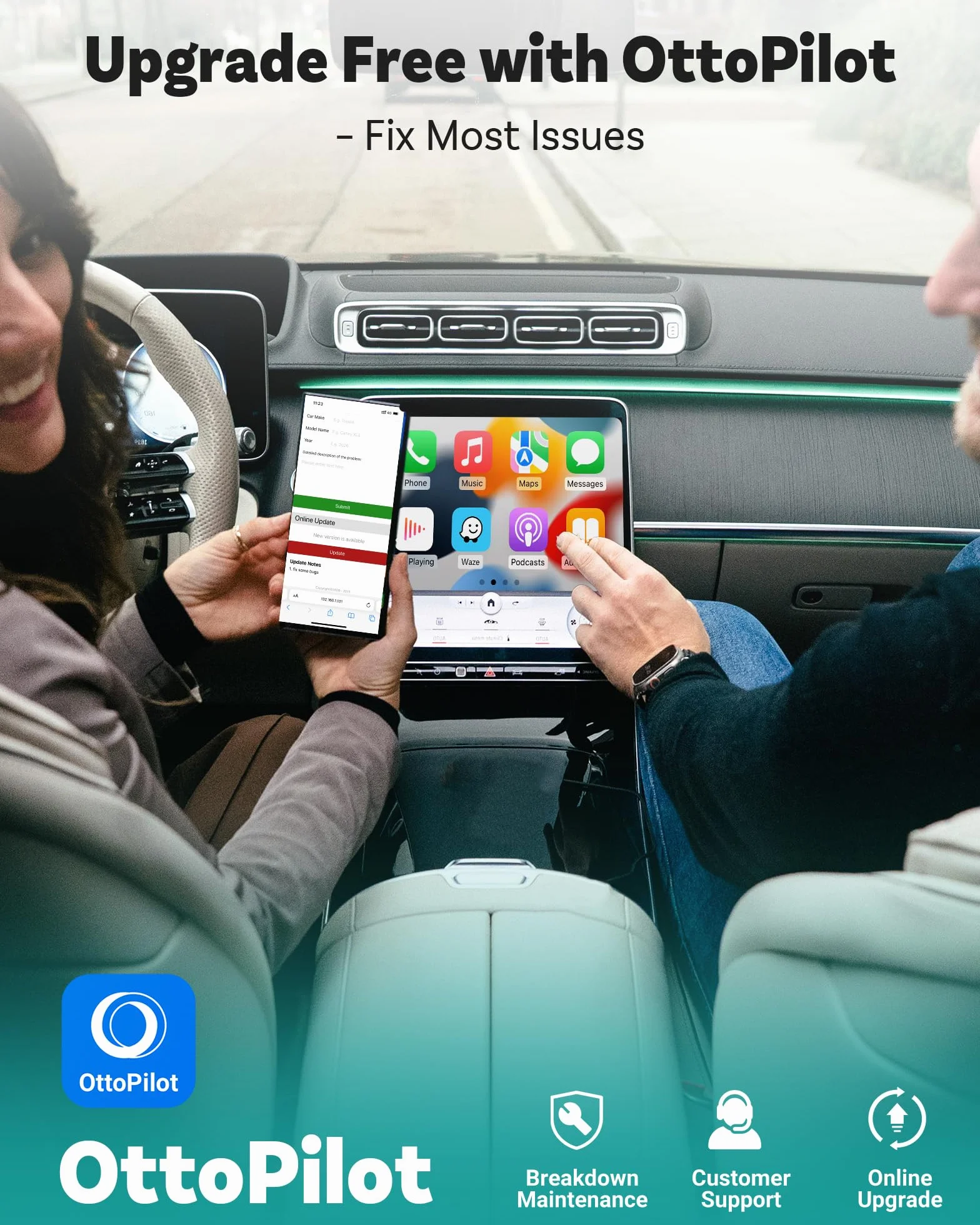 Ottocast Mini Pico Adapter bezprzewodowy 2-w-1 CarPlay Android Auto WiFi 6 Bluetooth 5.4