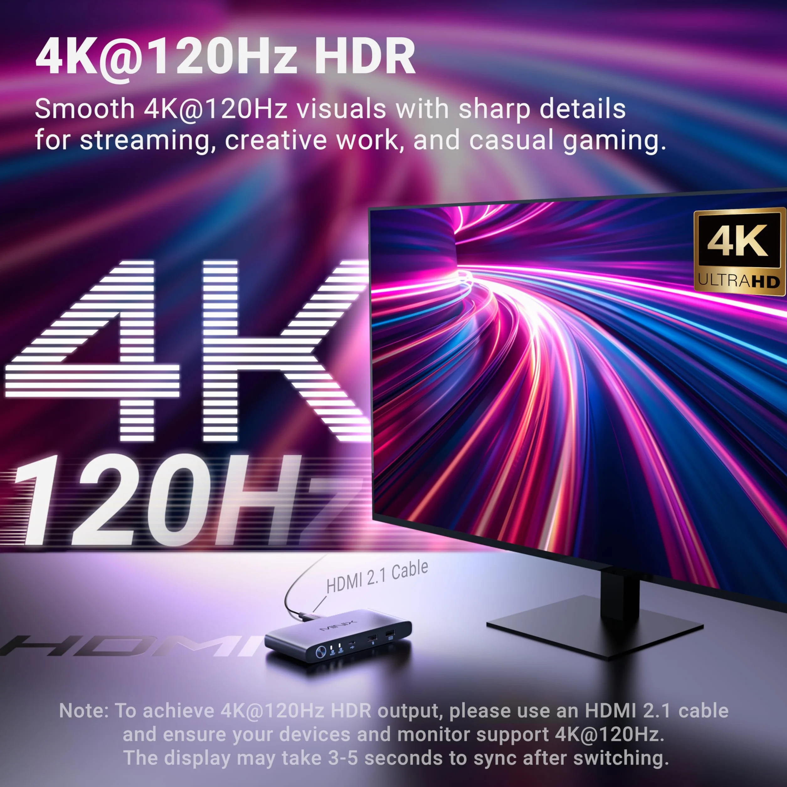 MINIX K1 przełącznik KVM USB C 2 komputery 4K 120 Hz HDR 100 W PD 3.0 aluminiowa konstrukcja