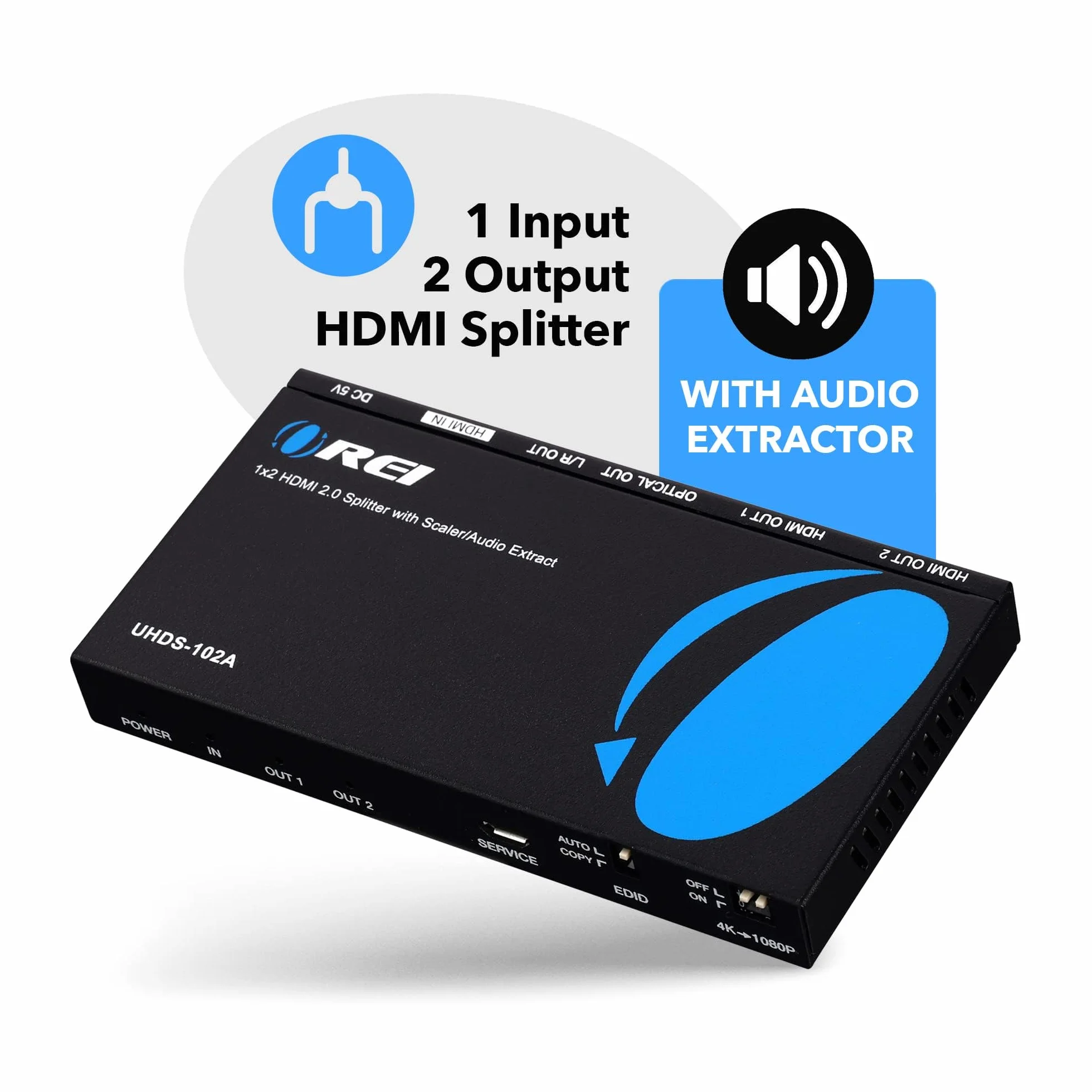 OREI Rozdzielacz HDMI 1x2 2.0 ze skalerem audio, 2 porty z Full Ultra HDCP 2.4K przy 60Hz i 3D obsługuje sterowanie EDID - UHDS-102A