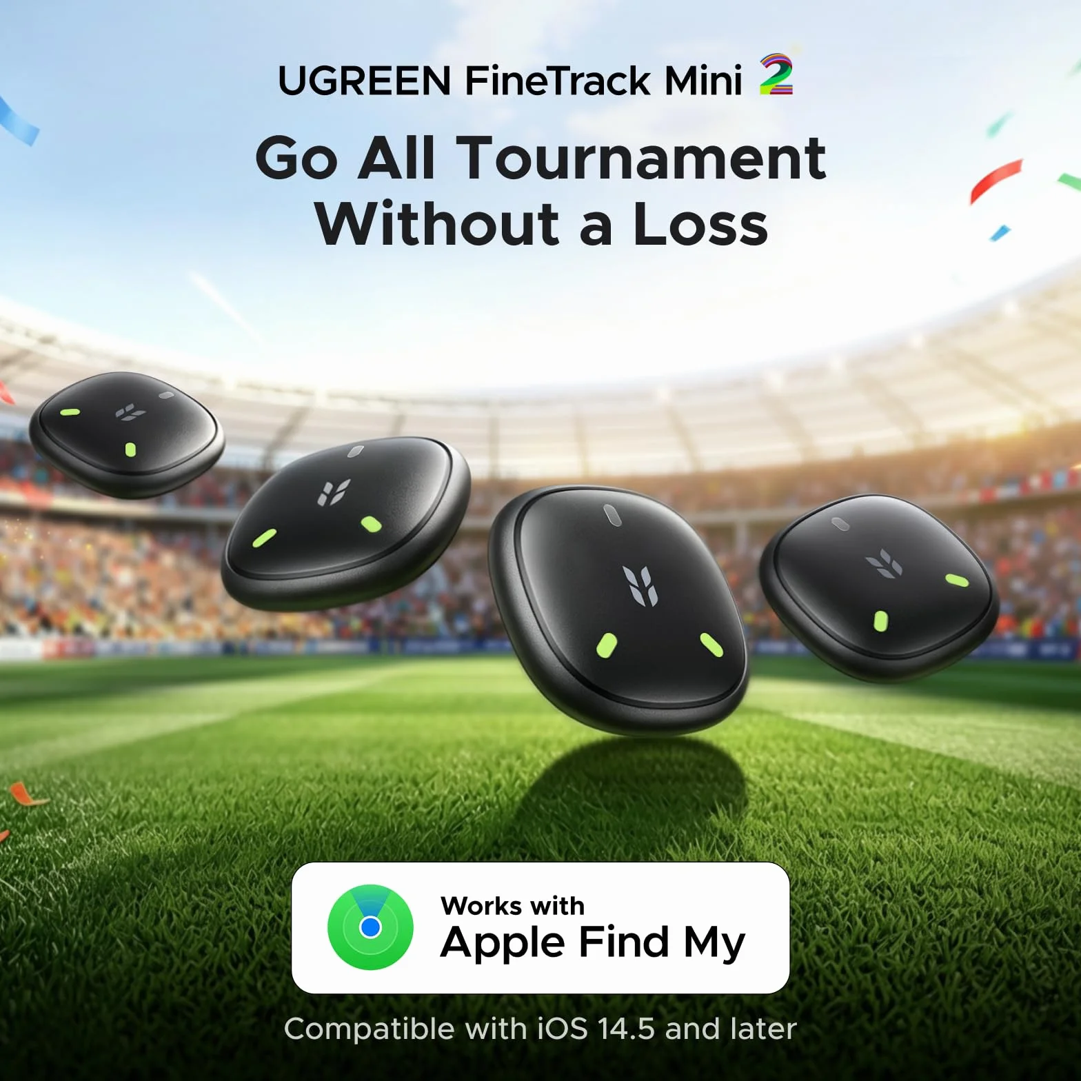 UGREEN FineTrack Mini 2 lokalizator Apple Find My 110 dB IP68 fluorescencyjna obudowa 5-7 lat baterii