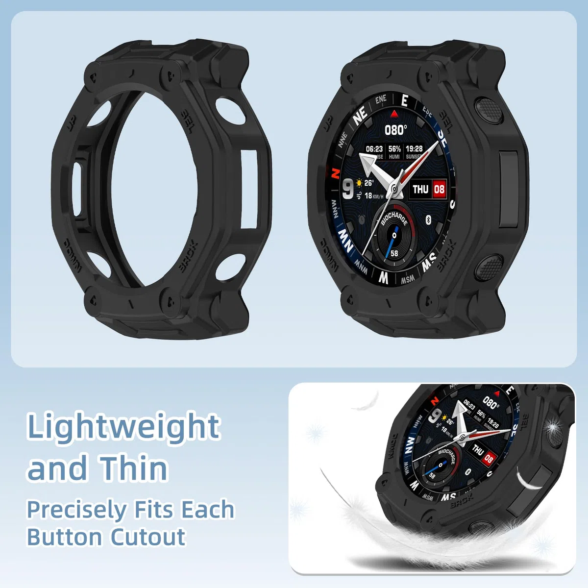 ZoRoll Etui ochronne z tworzywa TPU do Amazfit T-Rex 3 Pro 48 mm, odporne na upadki, miękkie silikonowe etui ochronne, kompatybilne z Amazfit T-Rex 3 Pro 48 mm, czarne