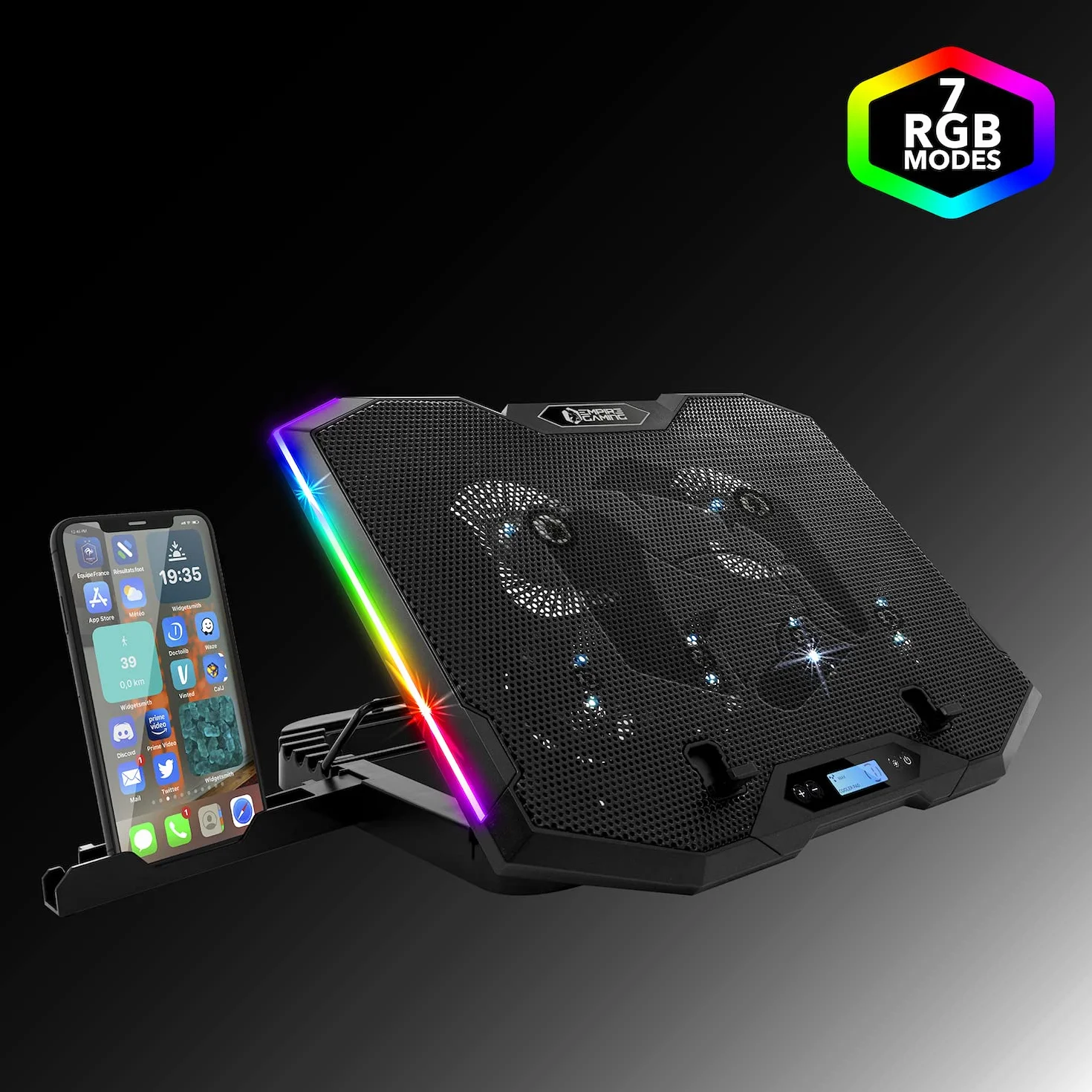 EMPIRE GAMING Guardian S-C100 chłodziarka do laptopa RGB 6 wentylatorów kontroler LCD 5 ustawień wysokości 12-17 cali