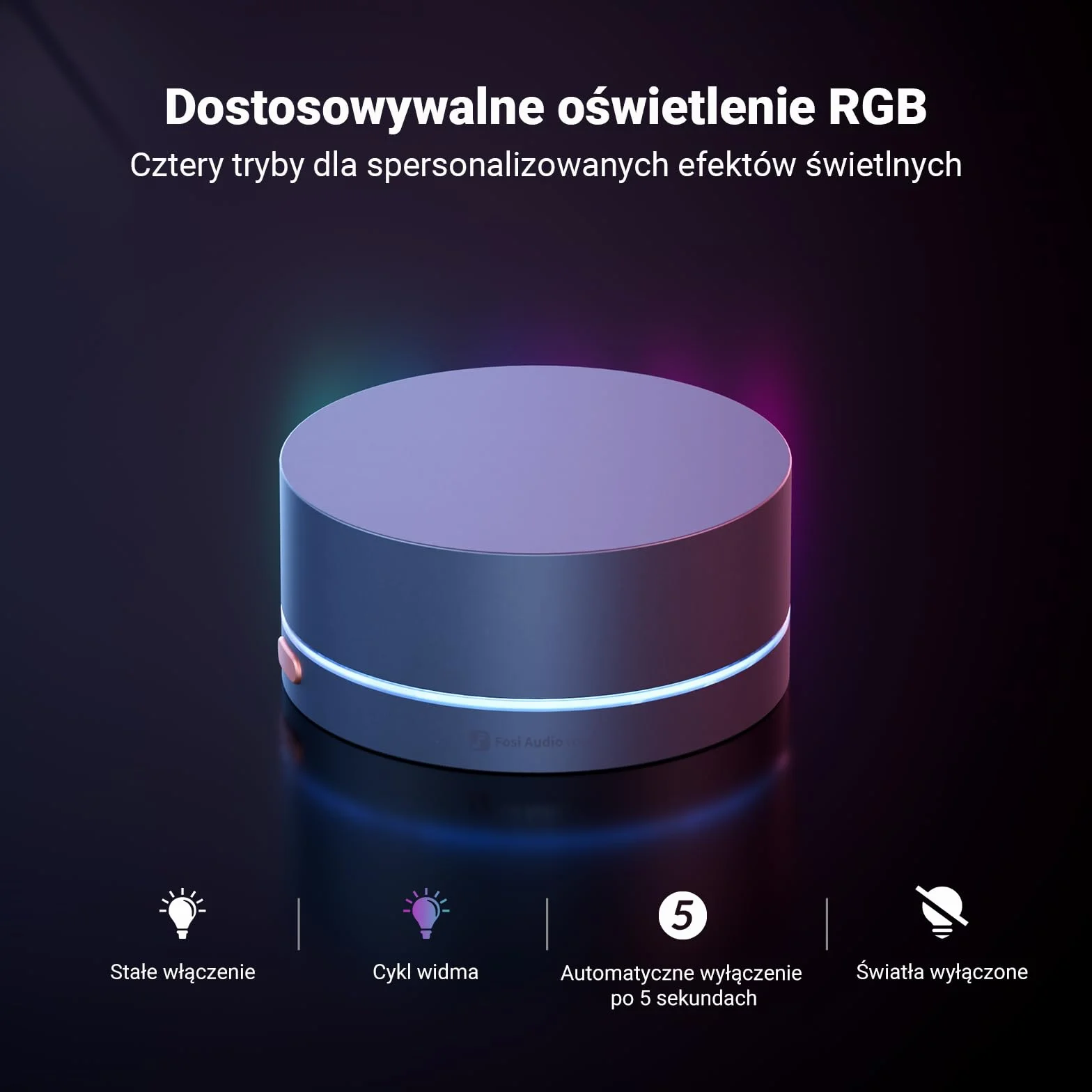Fosi Audio VOL20 Kontroler Głośności Bluetooth, USB Kontroler Multimedialny do PC, Gamingu, Audio Domowego i Biurka, Regulacja RGB, Programowalny Przycisk Wielofunkcyjny